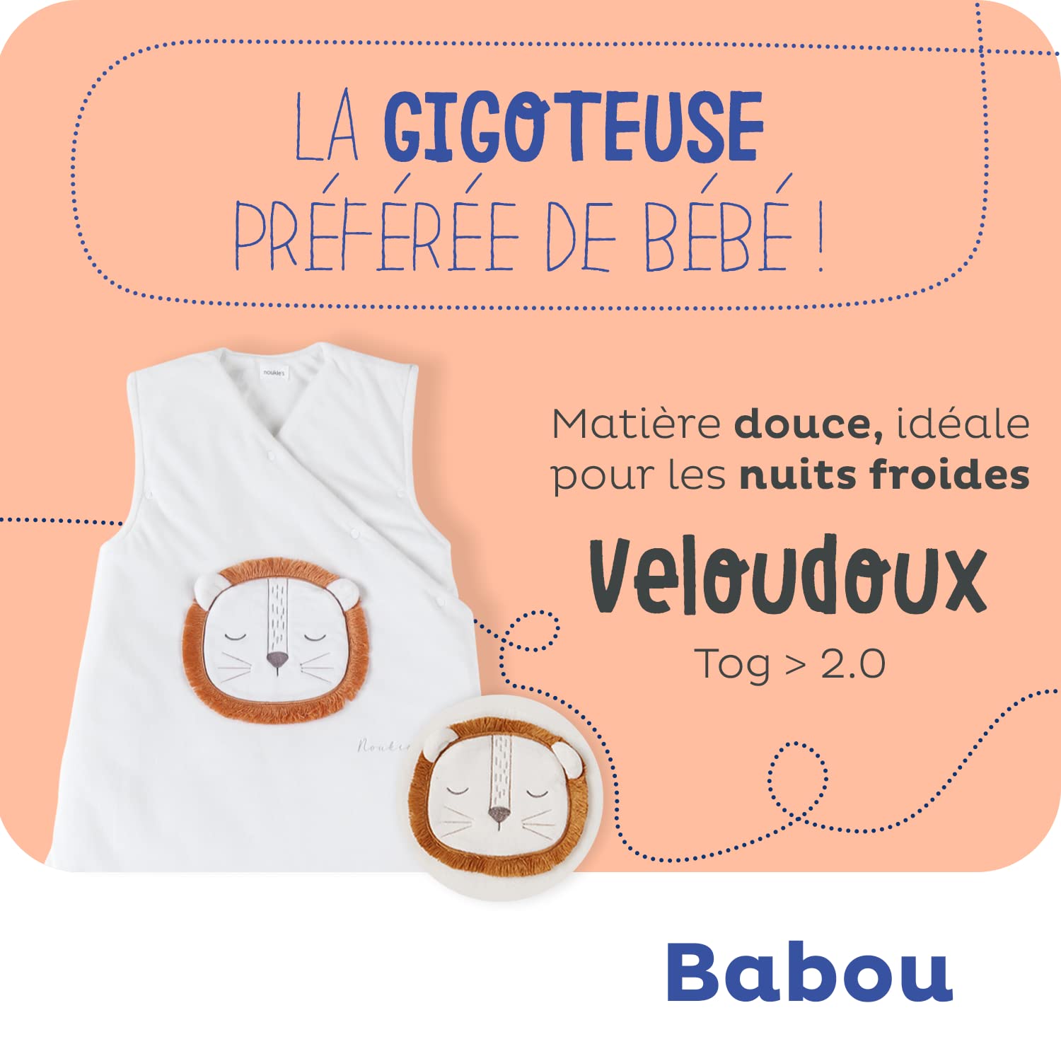 Noukie's NOUKIES Saco de Dormir de Invierno de 6 a 36 Meses (100 cm) – Saco de Dormir TOG de 2 a 3,5 – Cierre con Cremallera – Poliéster/algodón – Blanco Babou
