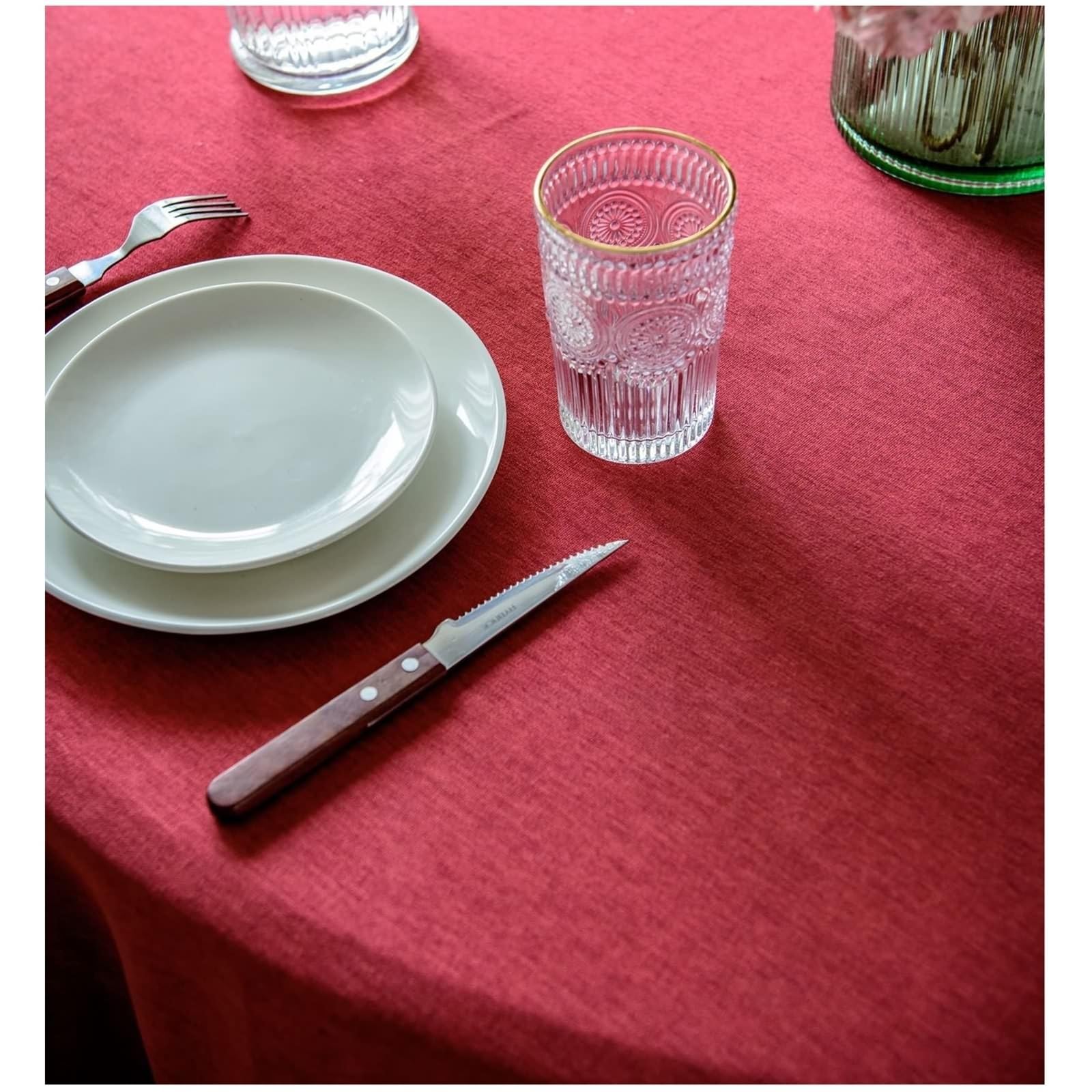 Runde Tischdecke 160 cm, Tischdecke Polyester Abwaschbar 2-4 Personen Einfarbiges Rot mit Spitze Tischwäsche Landhausstil Deko