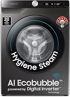 Samsung 8 kg, 5 star, AI Control, AI Eco Bubble, Wi-Fi, Digital Inverter, Motor, Fully-Automatic Front Load Washing Machine (WW80T504DAX1TL, Hygiene Steam, Inox)