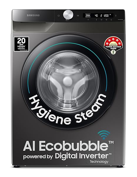 Samsung 8 kg, 5 star, AI Control, AI Eco Bubble, Wi-Fi, Digital Inverter, Motor, Fully-Automatic Front Load Washing Machine (WW80T504DAX1TL, Hygiene Steam, Inox)