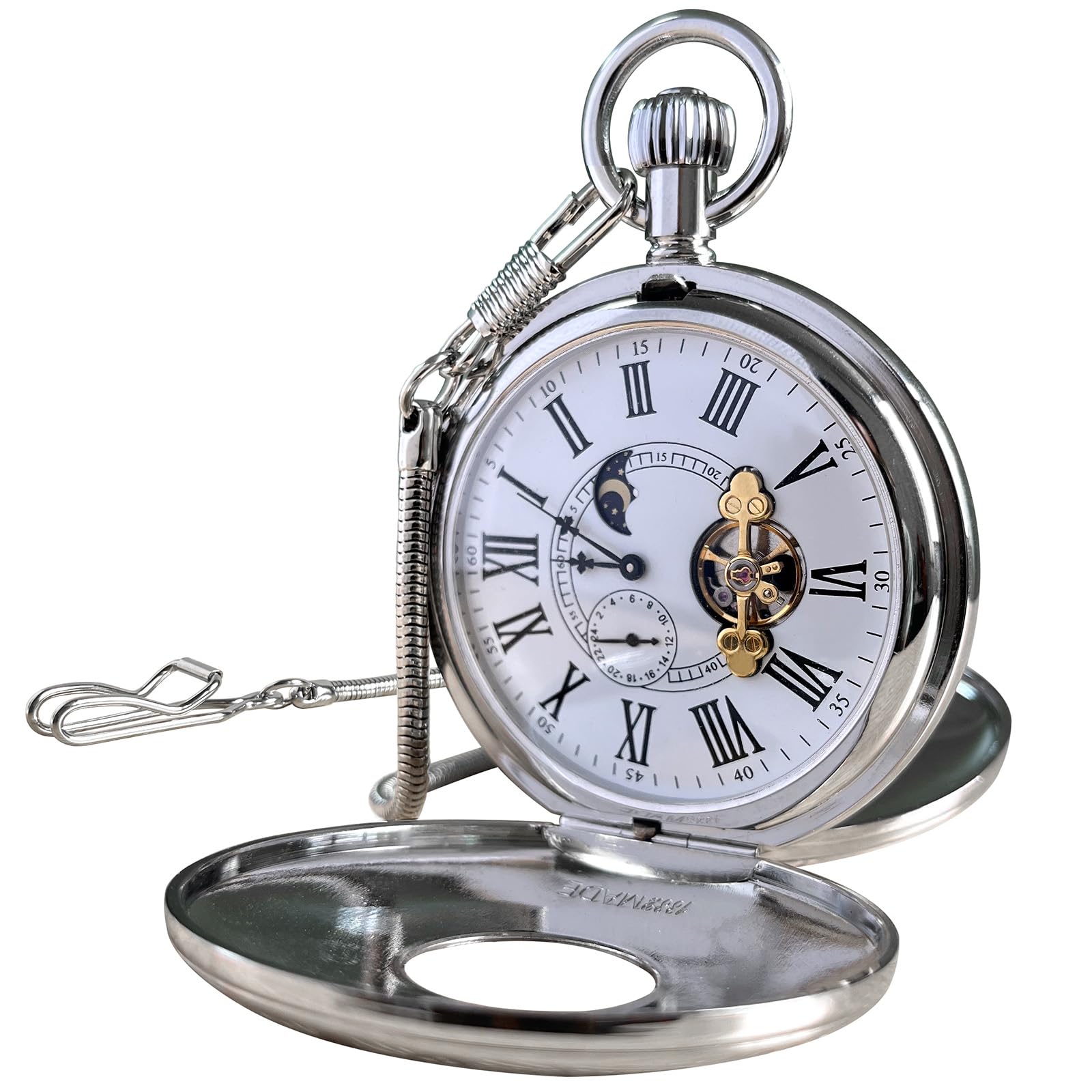 VIGOROSO Mechanische Taschenuhr mit Handaufzug für Herren, halbe Jäger-Doppelabdeckungen