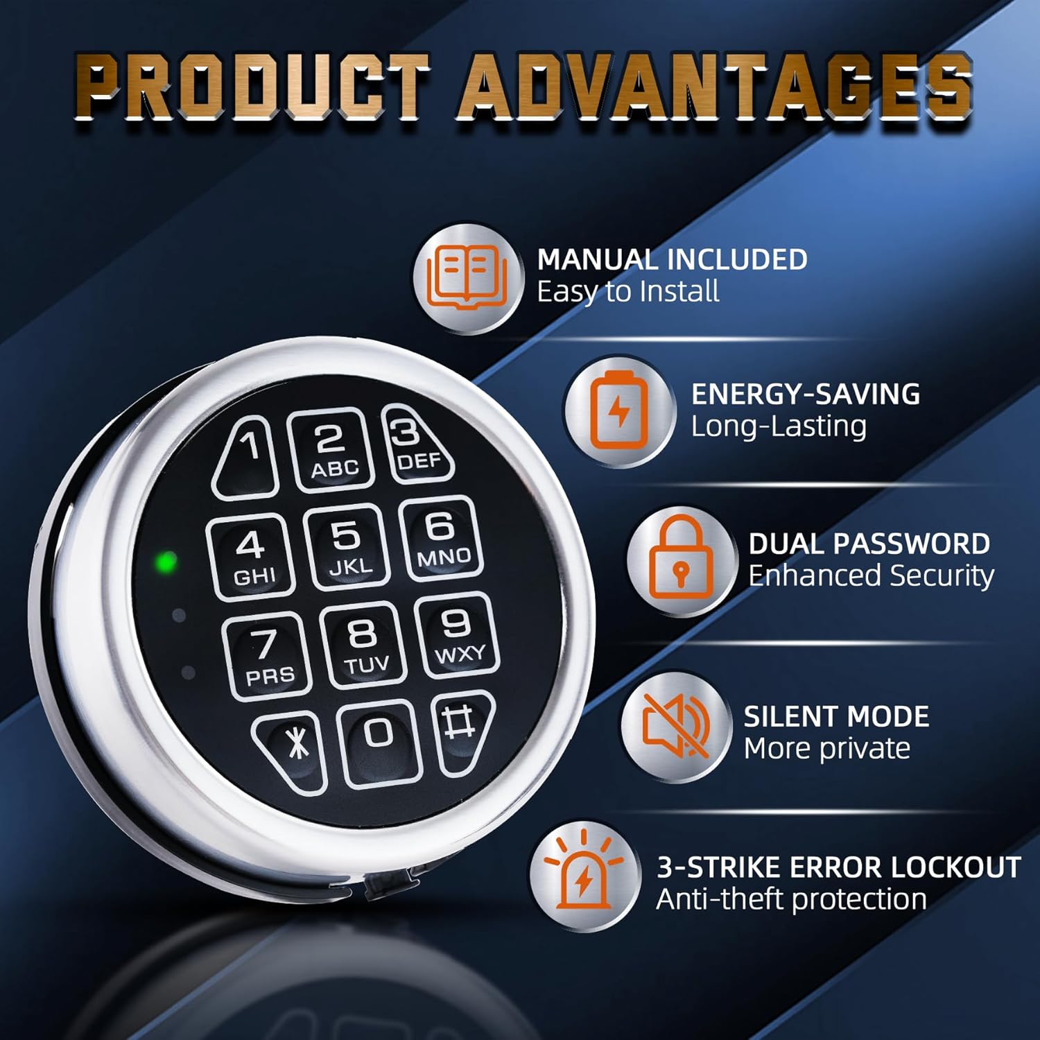 Chrome Electronic Safe Lock Replacement Keypad with Solenoid, Gun Safe Lock with Programmable Electronic Keypad, High-Security Boxes & Cabinets - Image 2