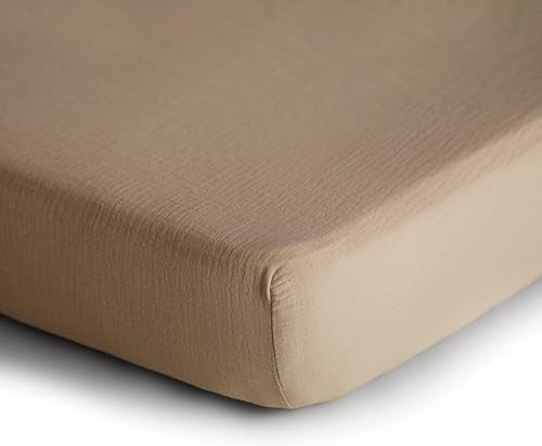 Miniatura 2 de mushie Sábana bajera ajustable de muselina extra suave para cuna  24 x 38 pulgadas (gris pardo pálido)