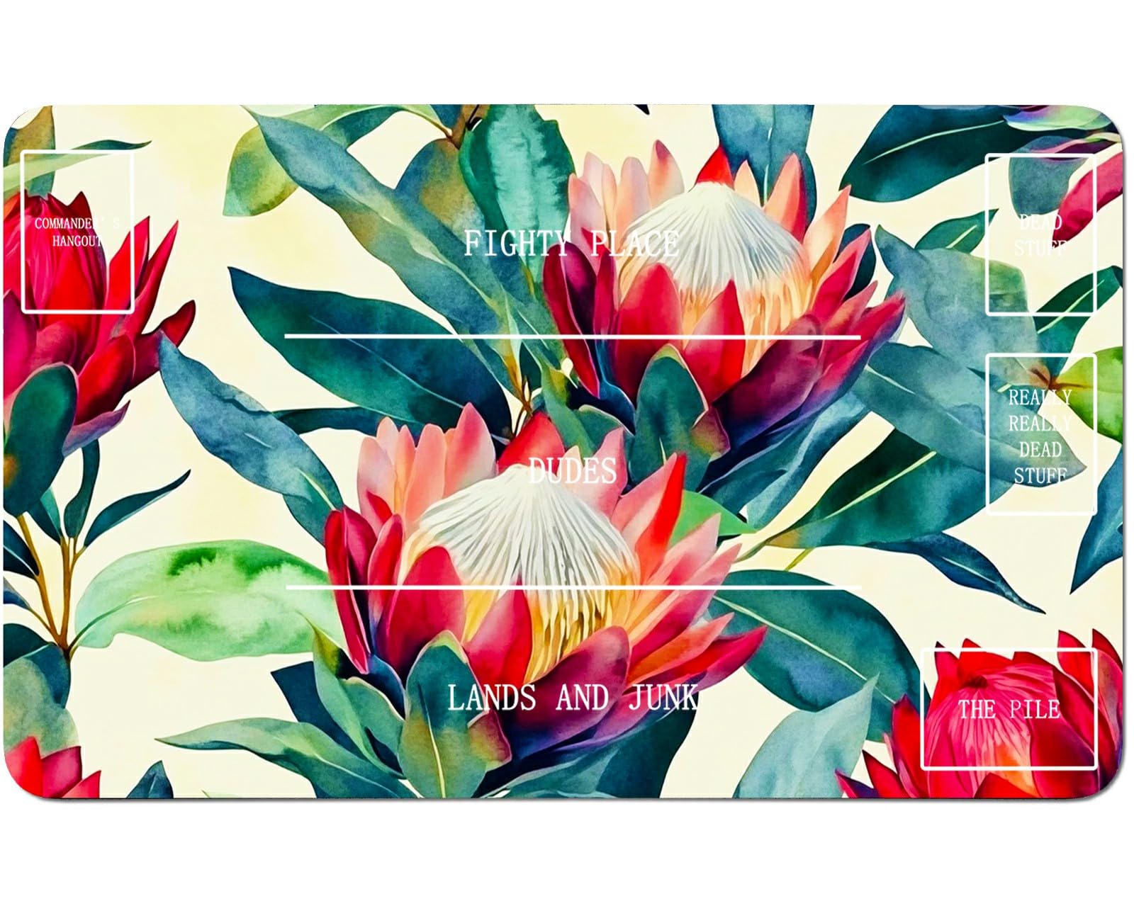 RWUTYTIUL for MTG Card Playmat 24 X 14 Inch with B Zone, Stitched Play Mat for Commander Board TCG RPG CCG Game Desktop Tablet Mouse Pad for Playing Accessories, Cactus Flower