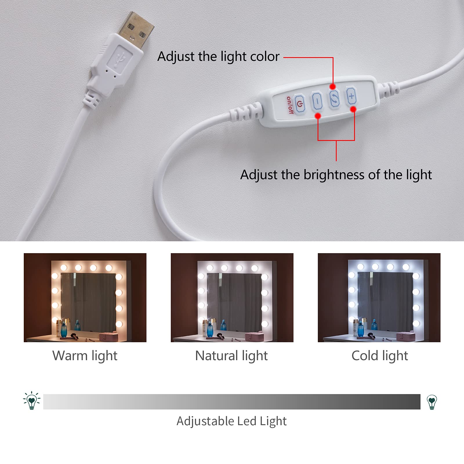 LEMROE Toeletta bianca con 1 grande cassetto e sgabello, tavolo da trucco con luci LED Hollywood, mobili per la casa e la camera da letto (bianco, 1 cassetto)