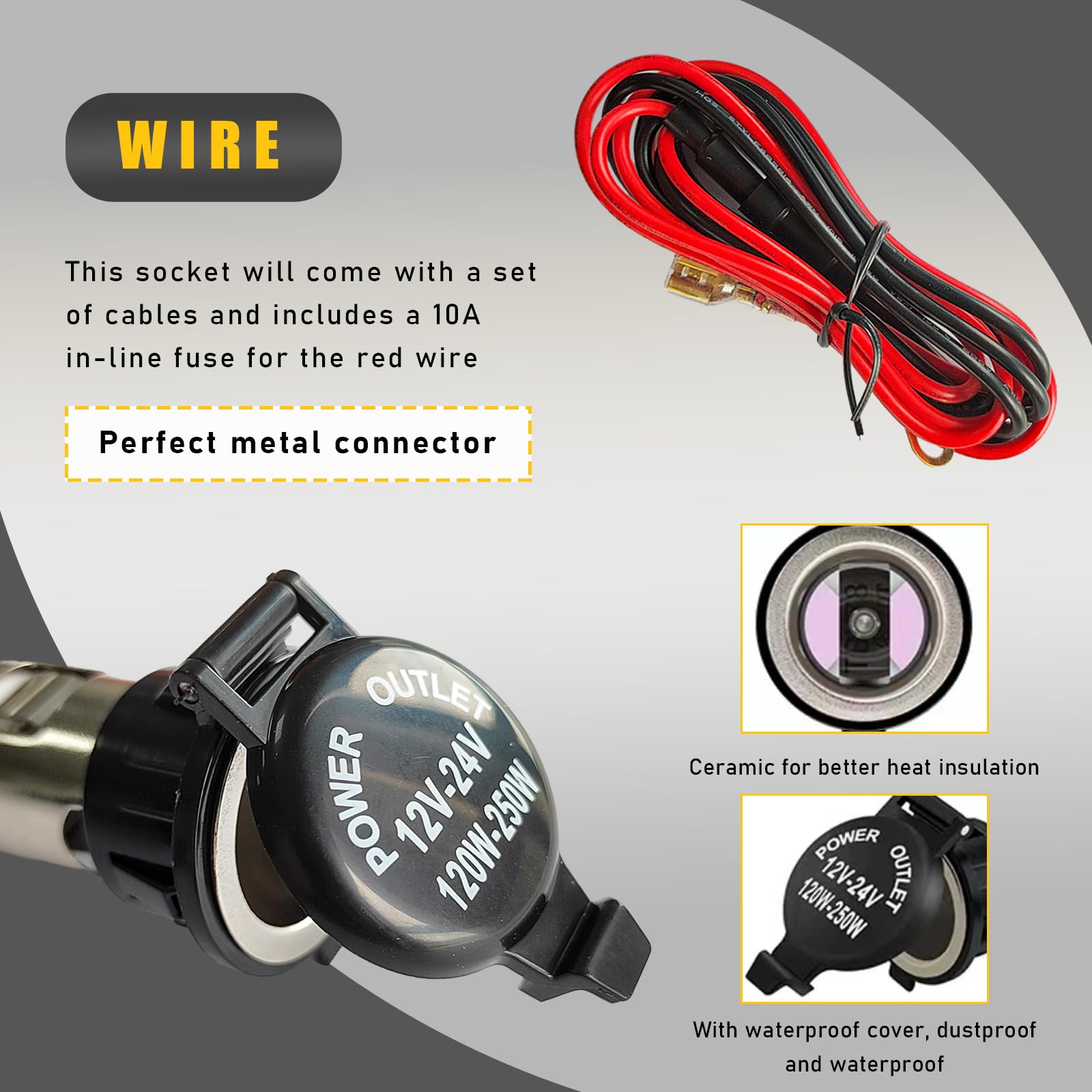wall plug cigarette lighter adapter Car Cigarette Lighter Socket 12V-24V Waterproof Plug Power Outlet Adapter  for Marine Boat Motorcycle Truck RV ATV with Wire D5
