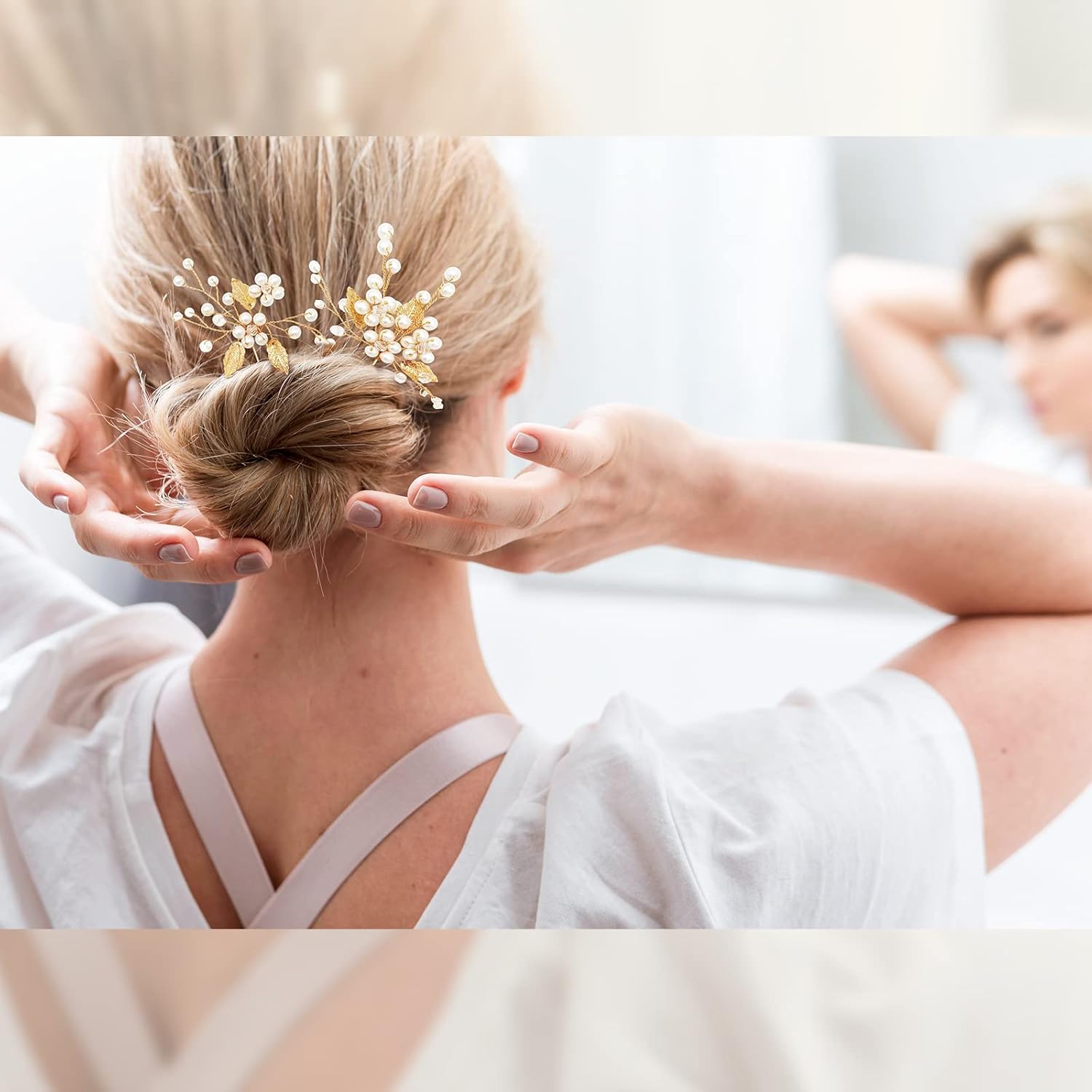Courpal Pearl Bride Wedding Hair Pins Leaf Bridal Head Piece Flower Hair Accessories for Women and Girls (Pack of 3) (Gold) Free Size : Beauty & Personal Care