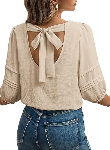 Dokotoo Blouses for Women Dressy Casual Crewneck 3/4 Length Sleeve