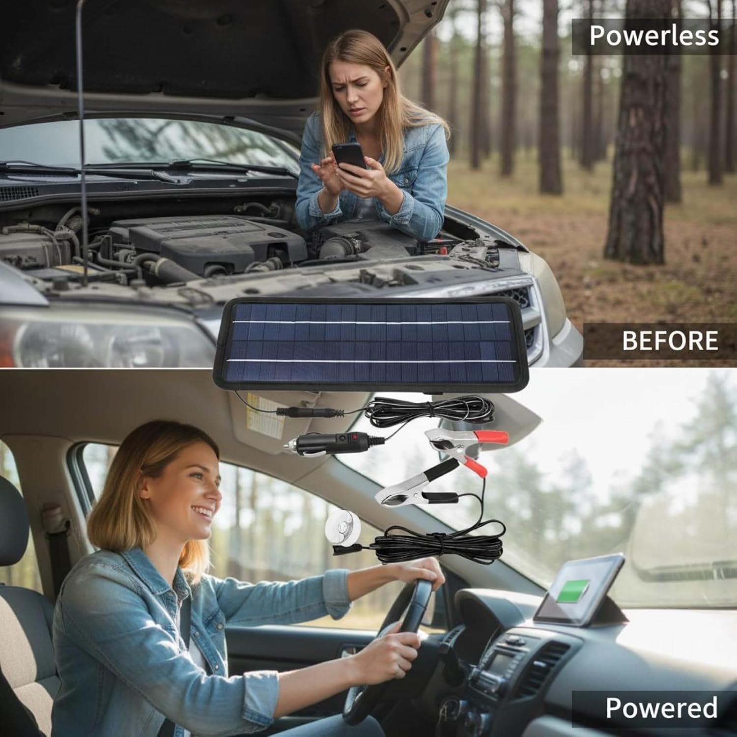 4.5W/5W Solar Maintainer Charger for Car Boat, 12V to 5V Panel Kit, 12.6 X 4.7 in, High Conversion Efficiency, with Suction Cups and Alligator Clip