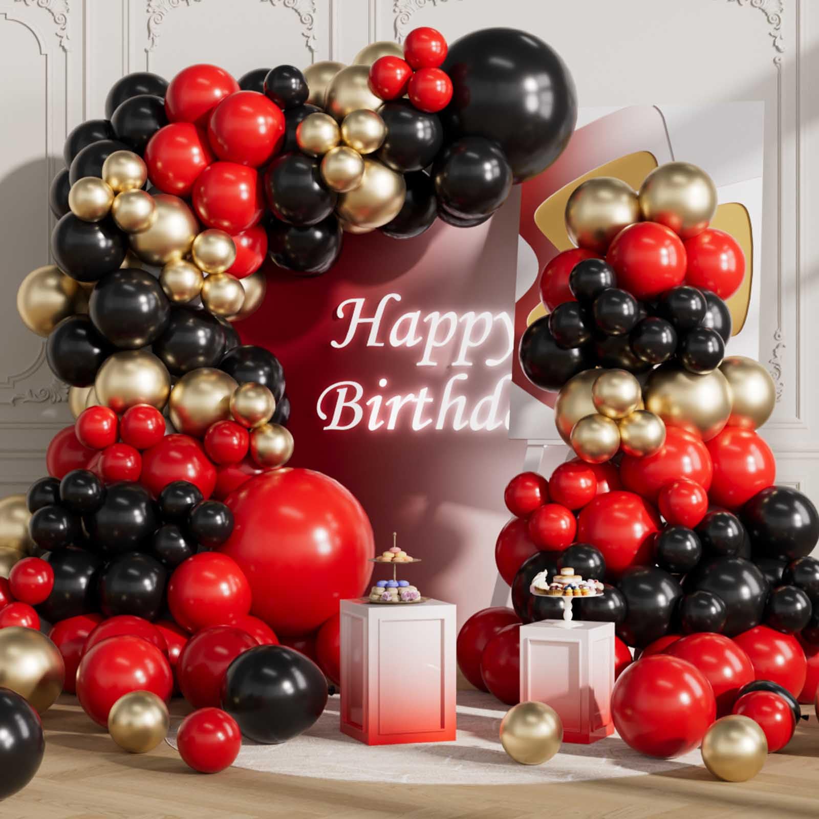 SULALABOO Red Balloon Arch Kit, 155Pcs Garland Latex Balloons 18 10 5 Inch Metallic Gold for Birthday Anniversary Wedding Graduation Party Decoration