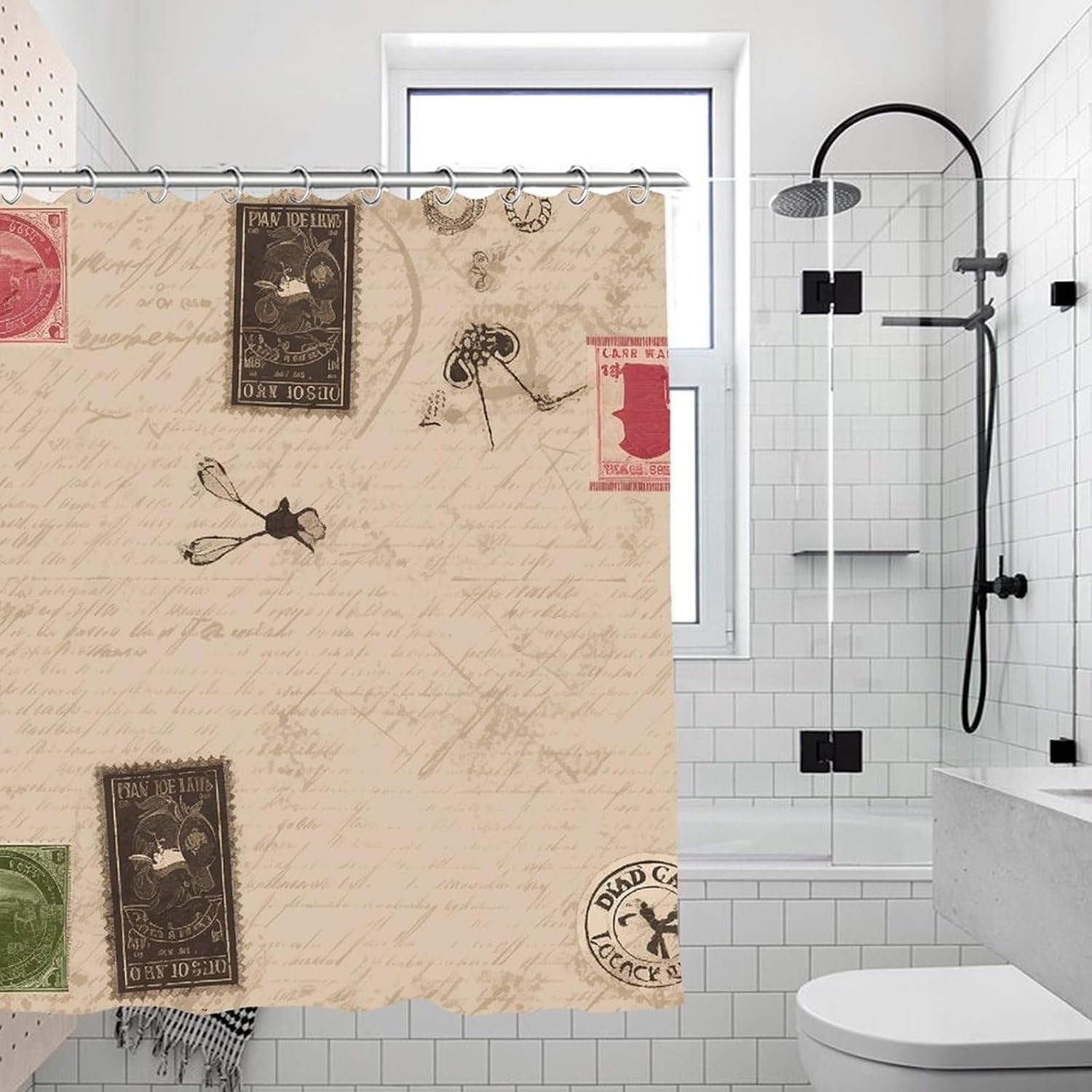 Old Fashioned Mail Shower Curtain for Home, Reusable Curtain Liner with Hooks, Lightweight Bath Curtains for Hotel, Waterproof Bath Curtains for Gym, Apartment, 70.8"x70.8" image 2