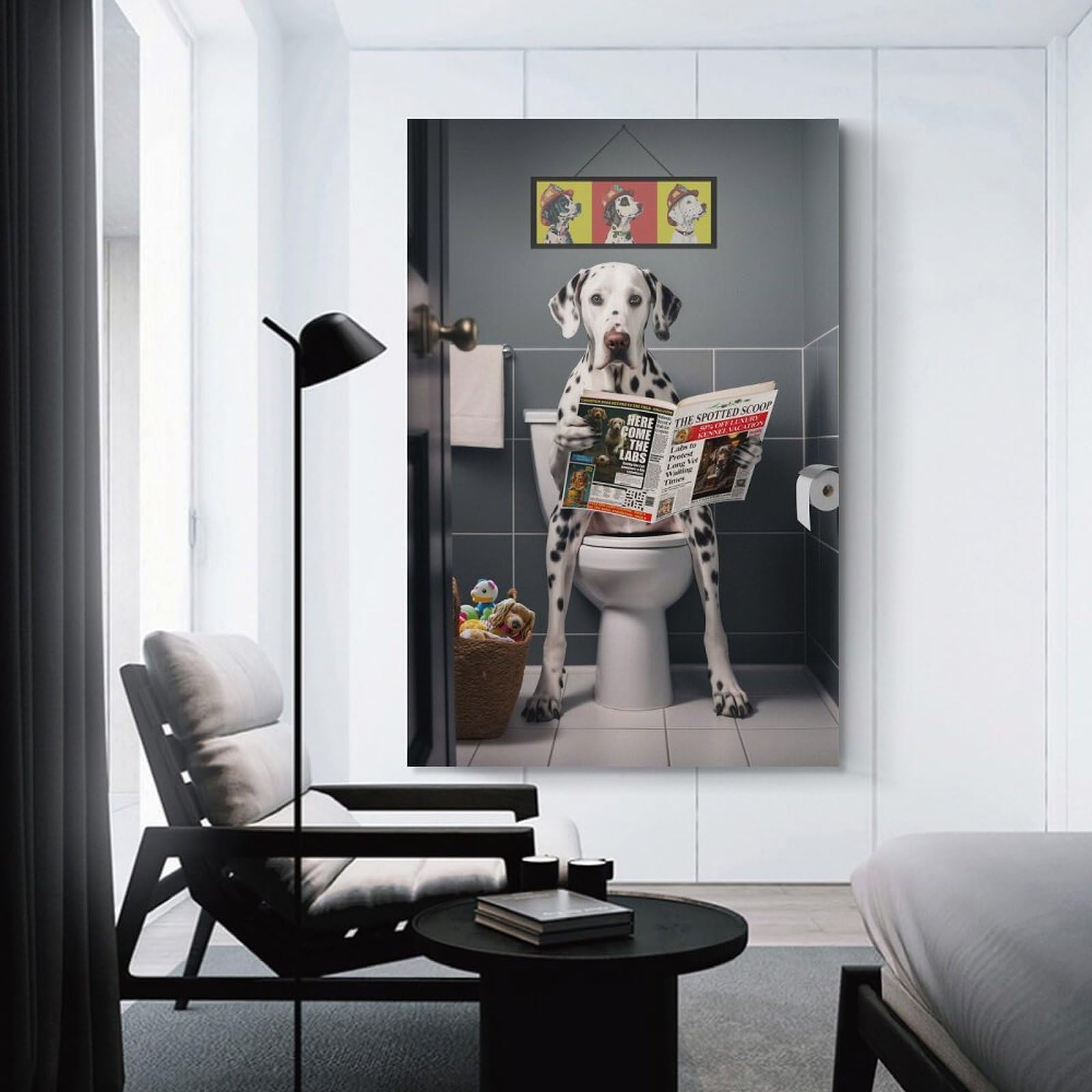 Junmoney Dalmatian on The Toilet Room Decor Wall Art 24x36inch(60x90cm), for Bedroom Decor, Cosy Corners Or Studios, A Warm Accent for Relaxed Interiors