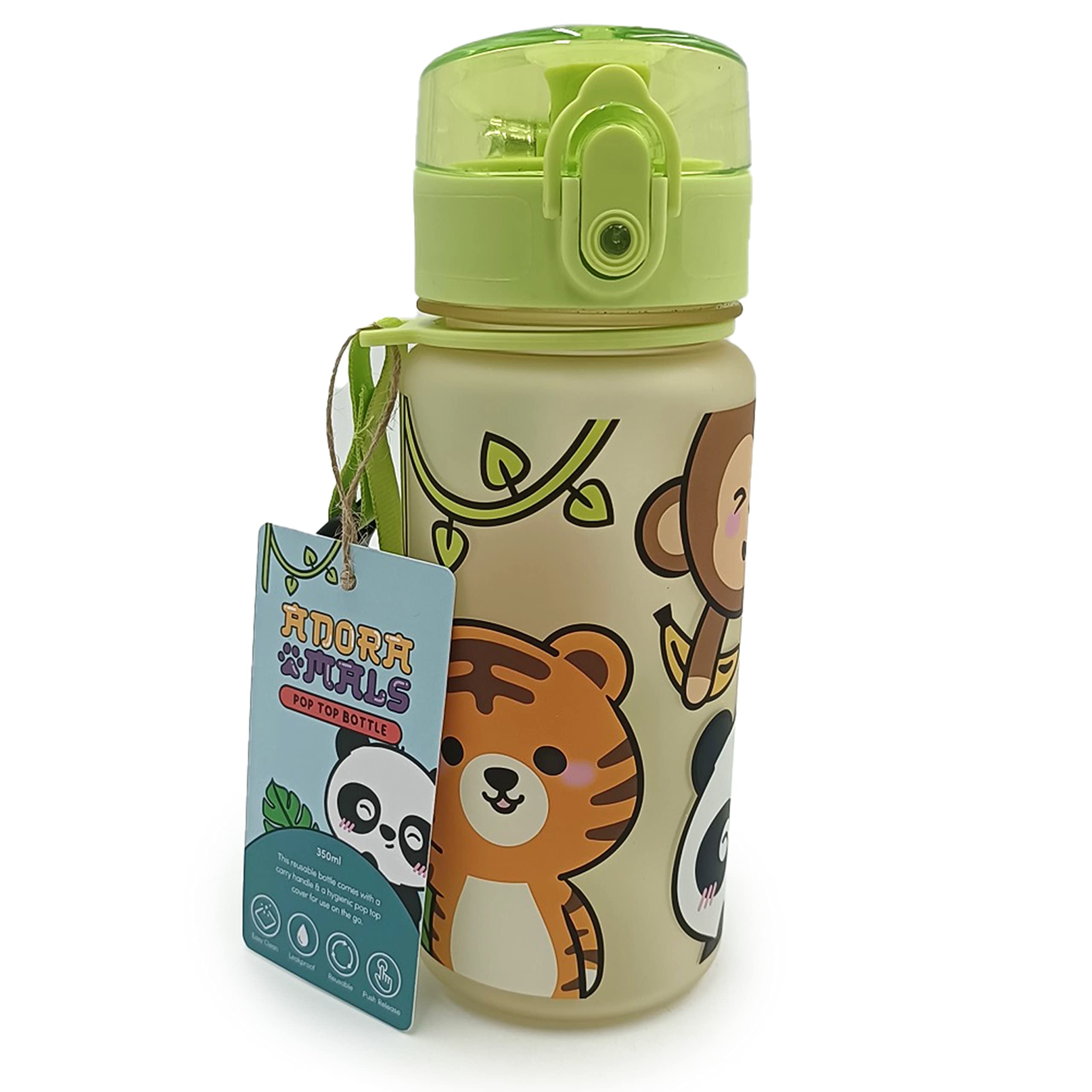 Puckator Brown, Green, White Bot212 Adoramals Wild Pop Top 350Ml Shatterproof Reusable Children's Bottle With Infuser