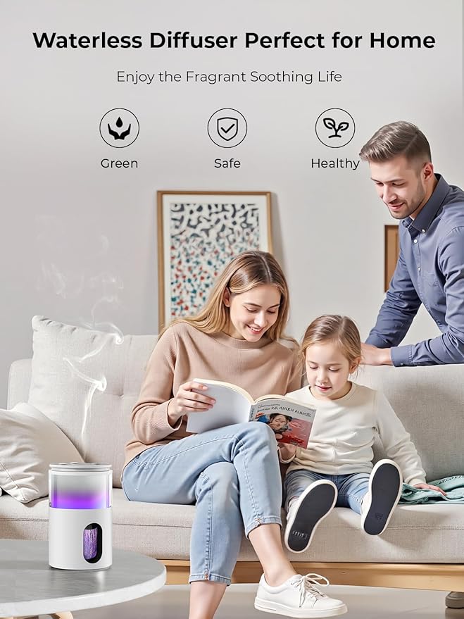 Difusor sin Agua para Aceites Esenciales Pmsusoow con Luz LED - Blanco miniatura 3