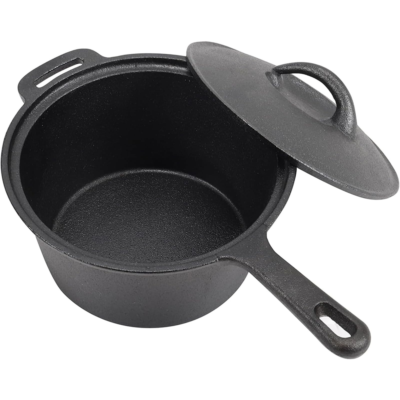 Forno Olandese in Ghisa, 2L Antiaderente Pre-Stagionato Pentolino Olandese con Coperchio E Manico Lungo, Ideale per Campeggio, Cottura, Cottura E Frittura,Nero