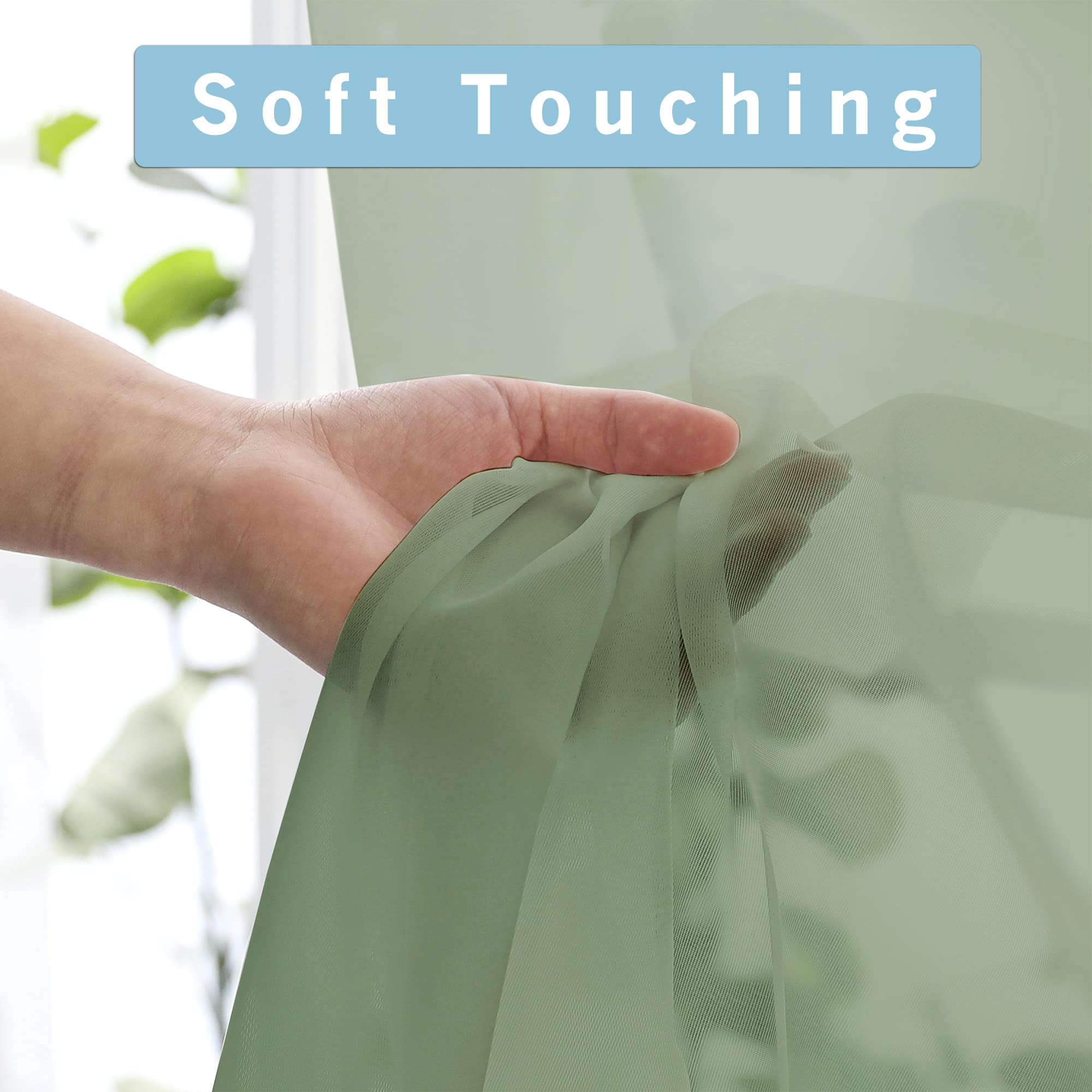 OWENIE Sheer Curtains Sage Green, 45" Long, Light Filtering for Small Window 2 Panels, Cafe Style, W 42" x L 45" (2 Panels) - Image 3