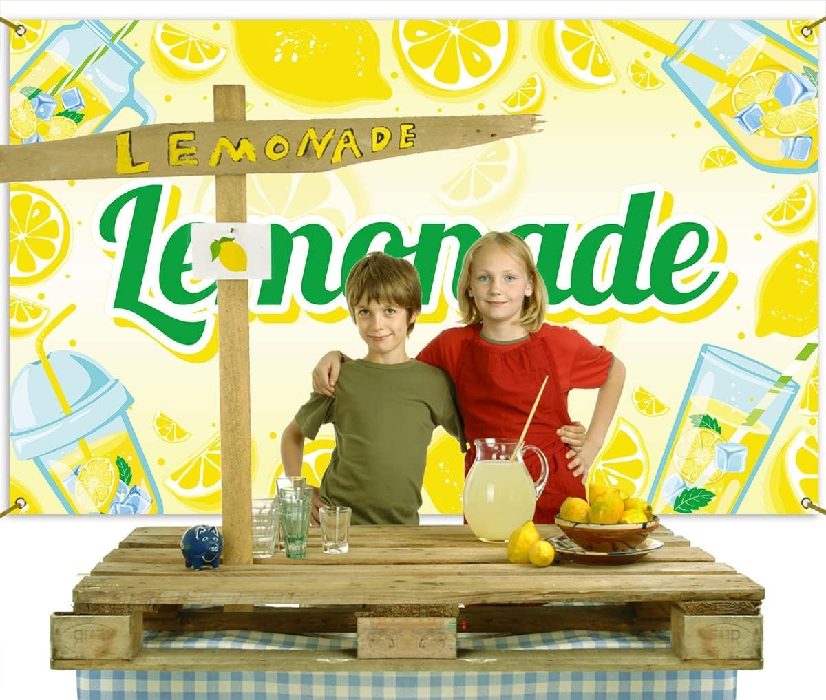 Vohado Lemonade Backdrop Lemonade Stand Decorations Summer Lemon Themed Birthday Bridal Shower Party Supplies Photography Background Wall Decor (7×5ft)