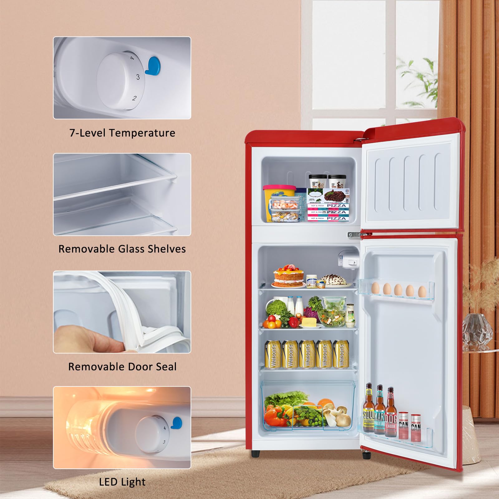 Fridge with Freezer Retro Mini Red 4.0 Cu.ft Compact Refrigerator Small for Bedroom, Office, Dorm, RV, Apartment with Adjustable Mechanical Thermostat 2-Door Design on Fridge.com