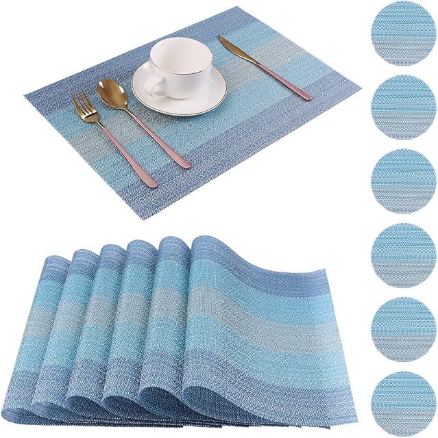 Pesonlook Placemats Sets of 6 with 6Pcs Coasters for Dining Table Woven Vinyl PVC Placemat Non-Slip Washable Placemats Heat Resistant Kitchen Table Mats