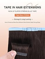 Vista 3 de Sunya Extensiones de cabello humano adhesivas de 18 pulgadas, cabello humano Remy sedoso y lacio, sin costuras, extensiones de cabello con trama