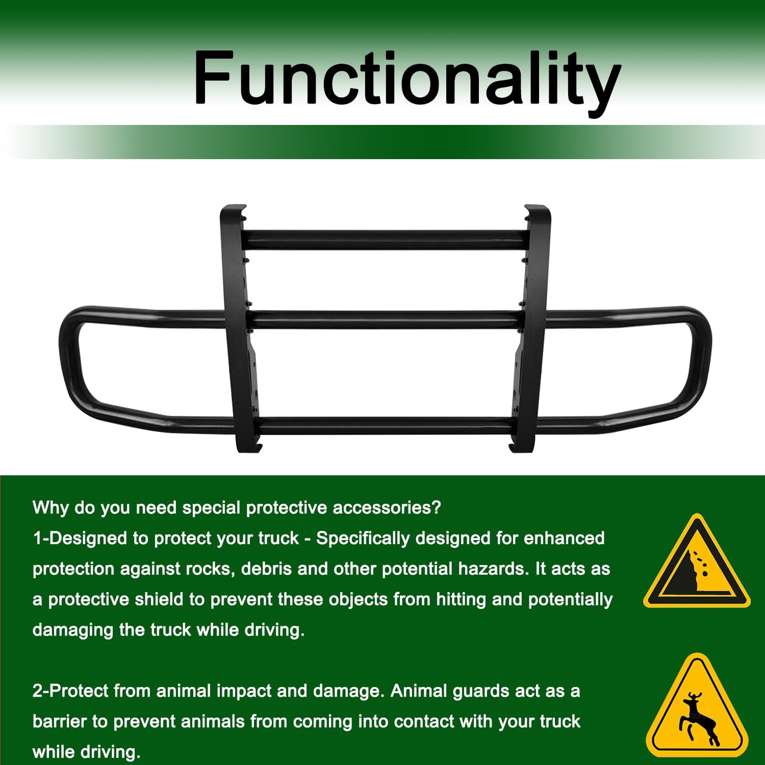 Deer Guard Compatible with Freightliner Cascadia 2018-2023, Deer Bumper Guard w/Bracket Premium Iron Large Front Deer Guard Bumper (Style 3)