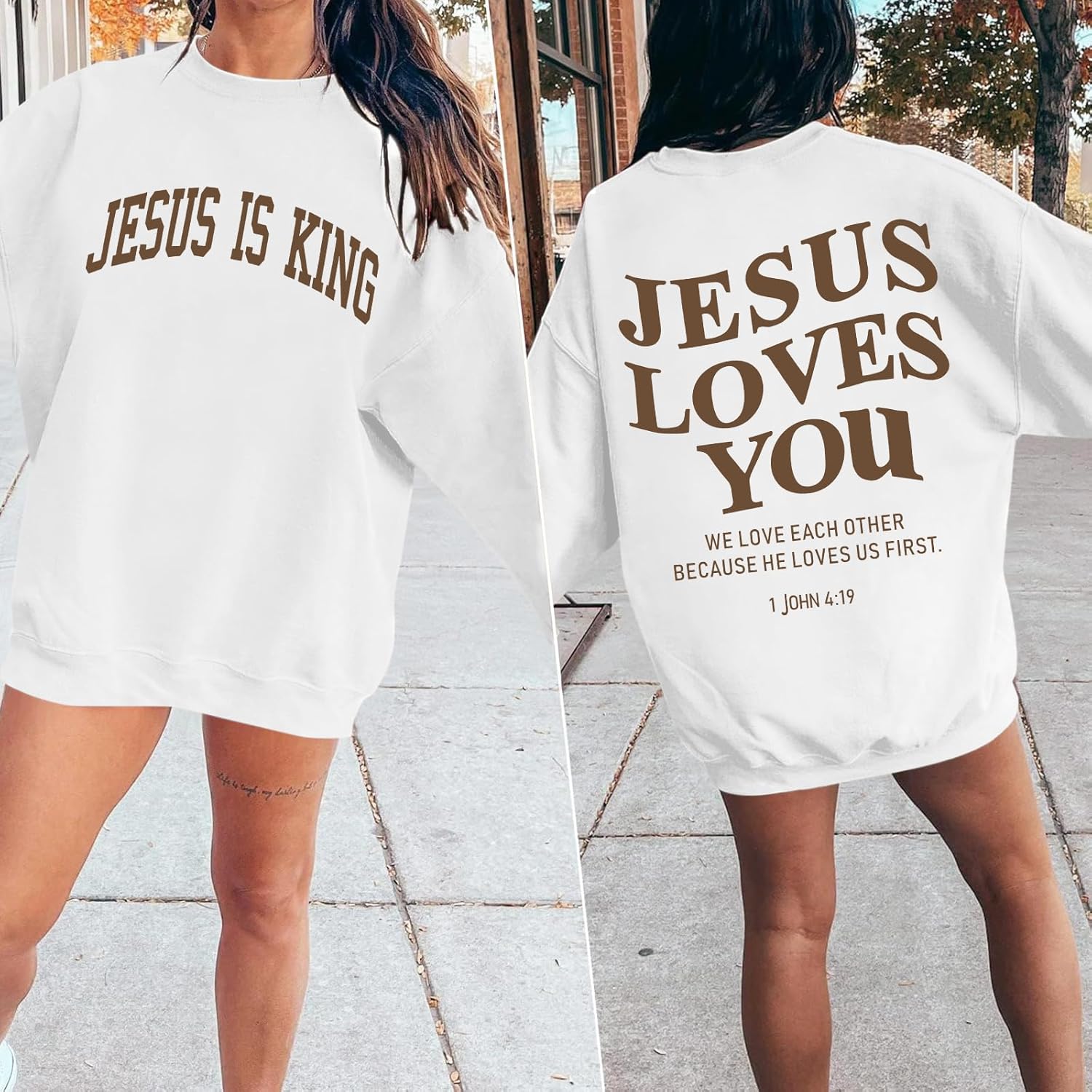 Fleece Christian Sweatshirts Women Jesus Loves You Jesus Is King Hoodie Religious Faith God Shirts Oversized Tops - Image 2