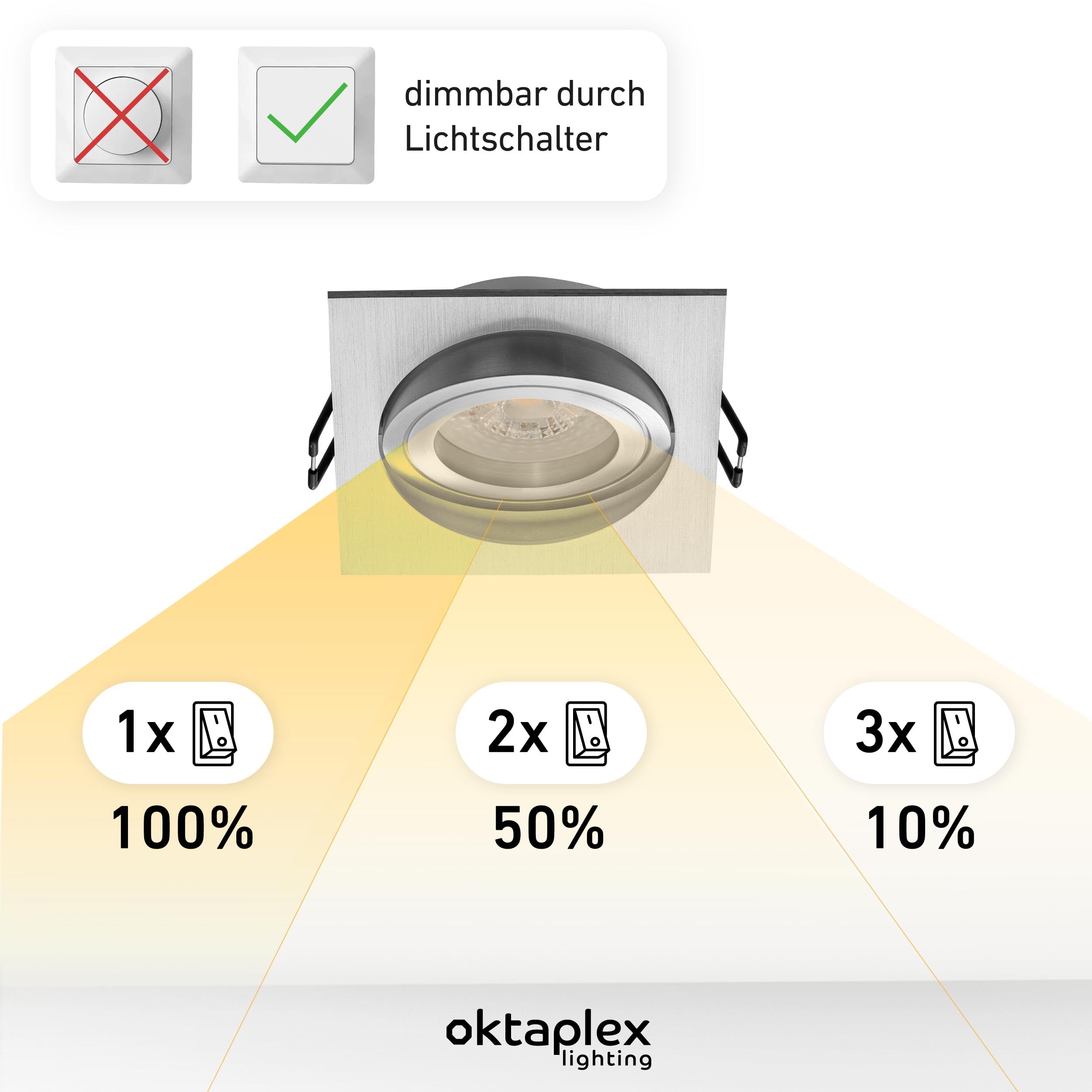 Oktaplex 6er Set Einbaustrahler Lyon LED Modul 3 Stufen dimmbar 4,8W | 2700K Warmweiß, 230V, 380lm, Aluminium, Lochmaß 80mm LED Spot