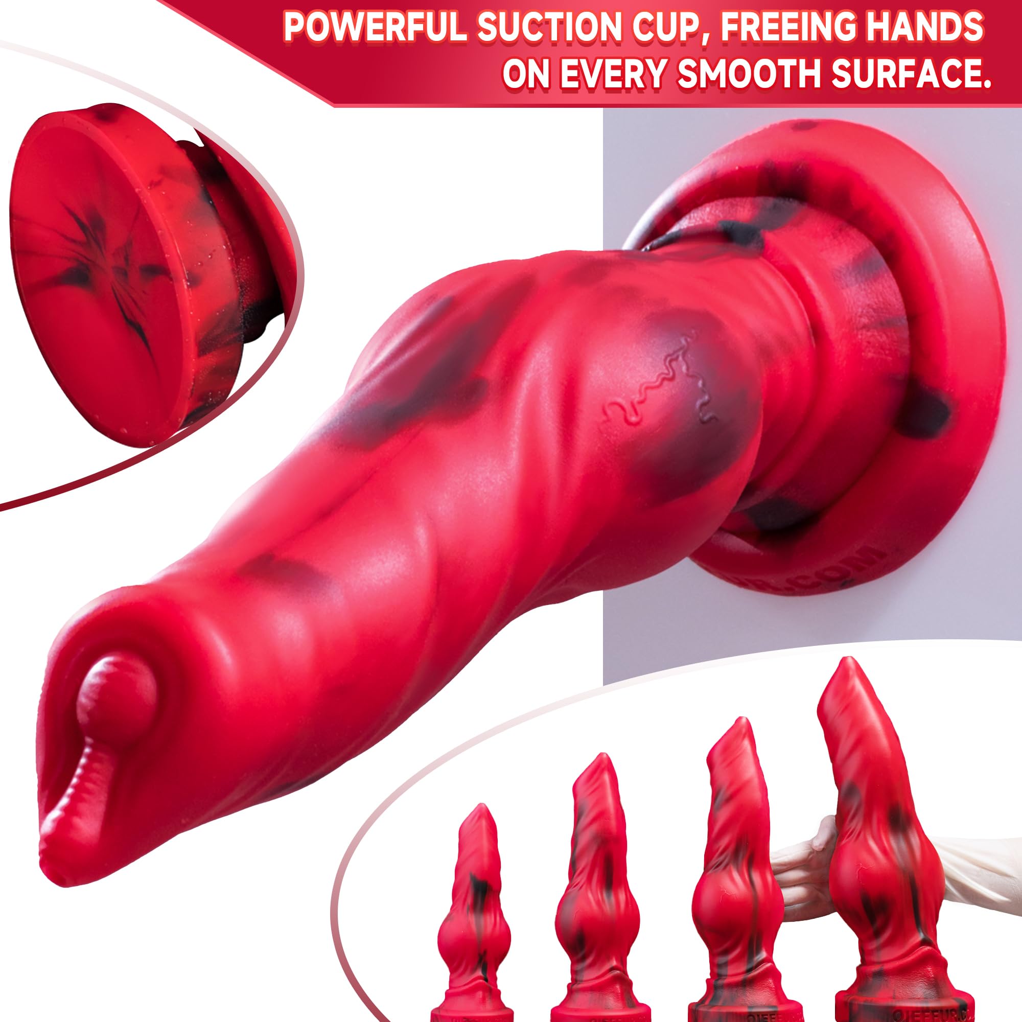 Consolador anal realista de gran tamaño para perro con nudo largo silicona líquida ventosa fuerte tapón anal, estimulación del punto G consolador de monstruo suave juguete sexual unisex (rojo)
