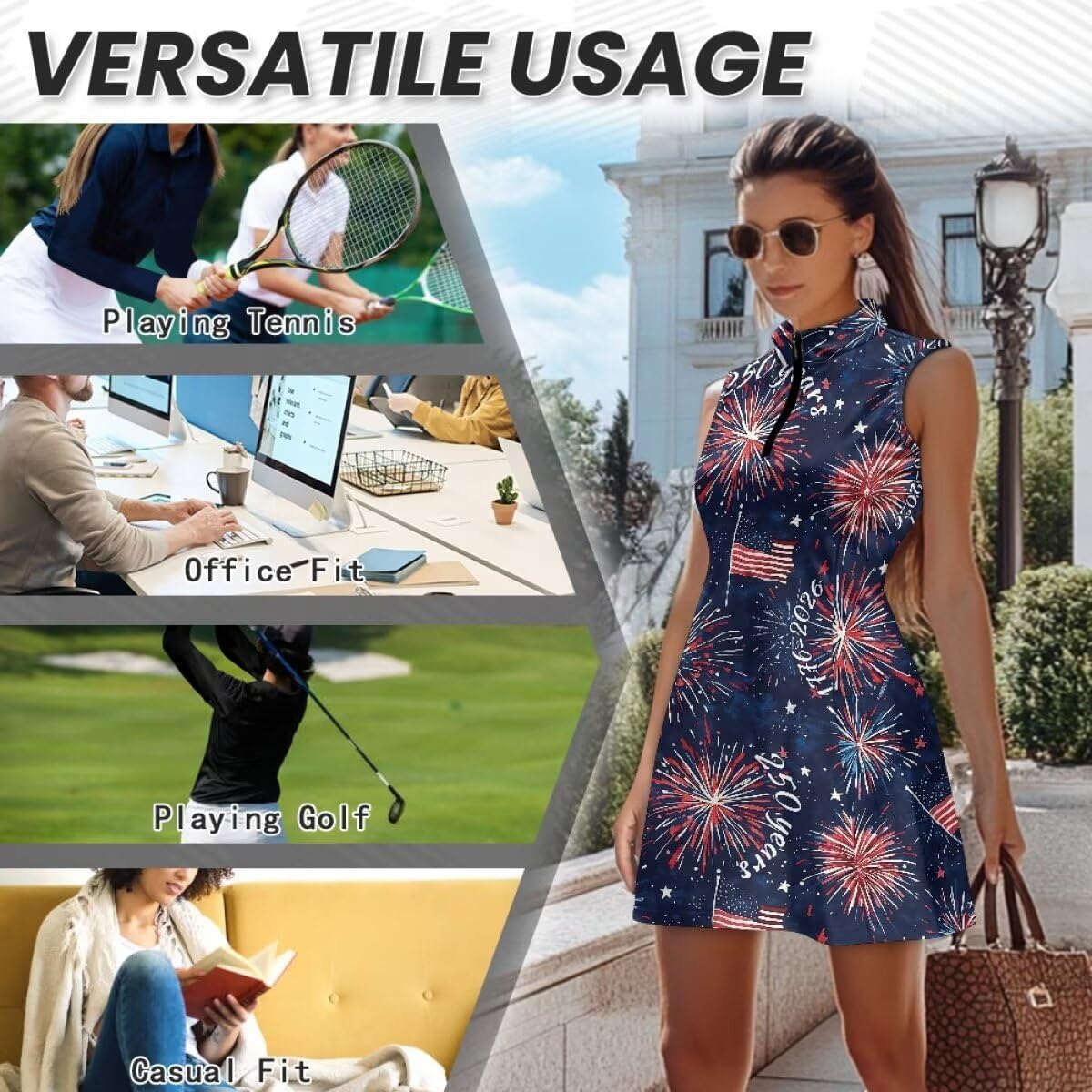 Women's Golf Dress Sleeveless Zip Up 2 Pieces Athletic Dresses with Built in Shorts and Pockets
