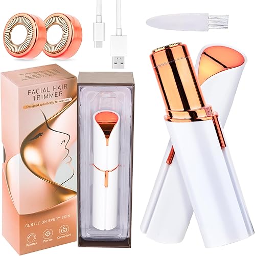 Removedor de vello facial para mujeres y hombres, afeitadora facial recargable con luz LED, 2 cabezales de repuesto incluidos, afeitadora eléctrica