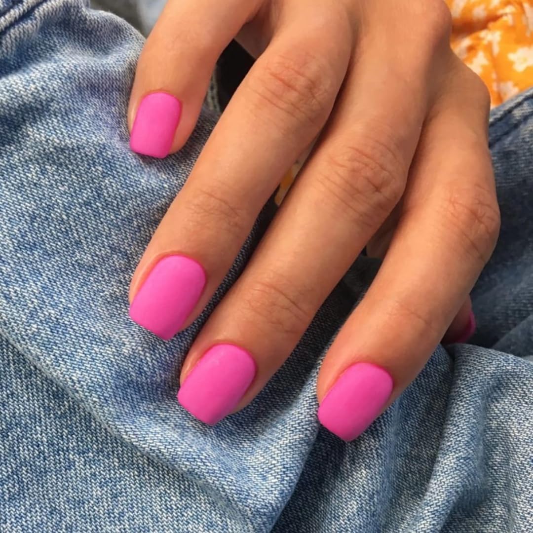KQueenest Matte Hot Pink Press on Nails Short Square, Short False Nails Coffin, Velvet Solid Burgundy Small Fake Nails Set - Image 3