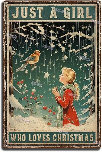 Cartel de aluminio con texto en inglés "Girl Who Loves Christmas", letrero de metal retro, decoración de pared para el hogar, garaje de Navidad,