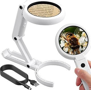 Foldable Magnifying Glass,eSynic Professional 2 in 1 Magnifying Glass (Handheld & Desktop) Magnifier Foldable Large Magnify Glass with 8 LED Lights Perfect for Reading Sewing Crafts Handcraft etc.