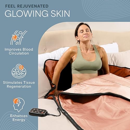 Miniatura 38 de Lifepro Infrared Sauna Blanket for Detox & Relaxation – Low EMF Carbon Fiber Heating, 9 Temp Levels, 5 Colors – Portable Full Body Sauna Blanket