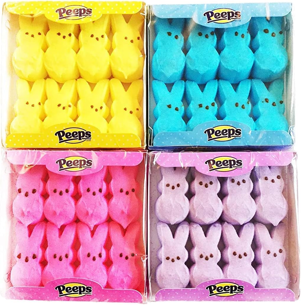 Peeps Marshmallow Easter Bunnies Bundle with 4 Colors: Blue, Yellow, Pink and Purple