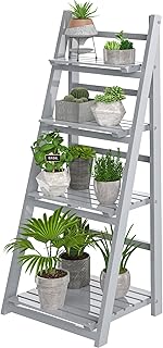 HOMIDEC Plant Stand, 4 Tier Wooden Ladder Shelf Foldable Dis
