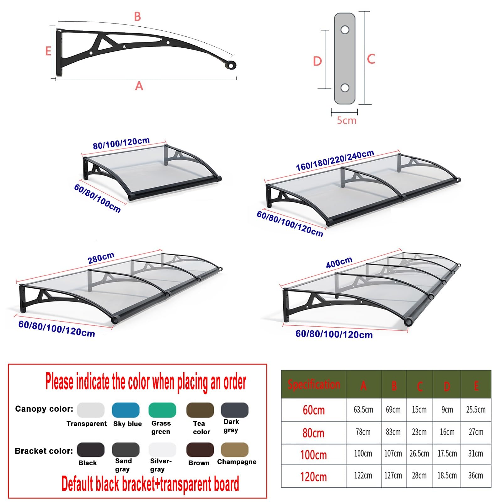 Tablero De Policarbonato con Soporte De Aluminio, Protector contra Lluvia For Exteriores