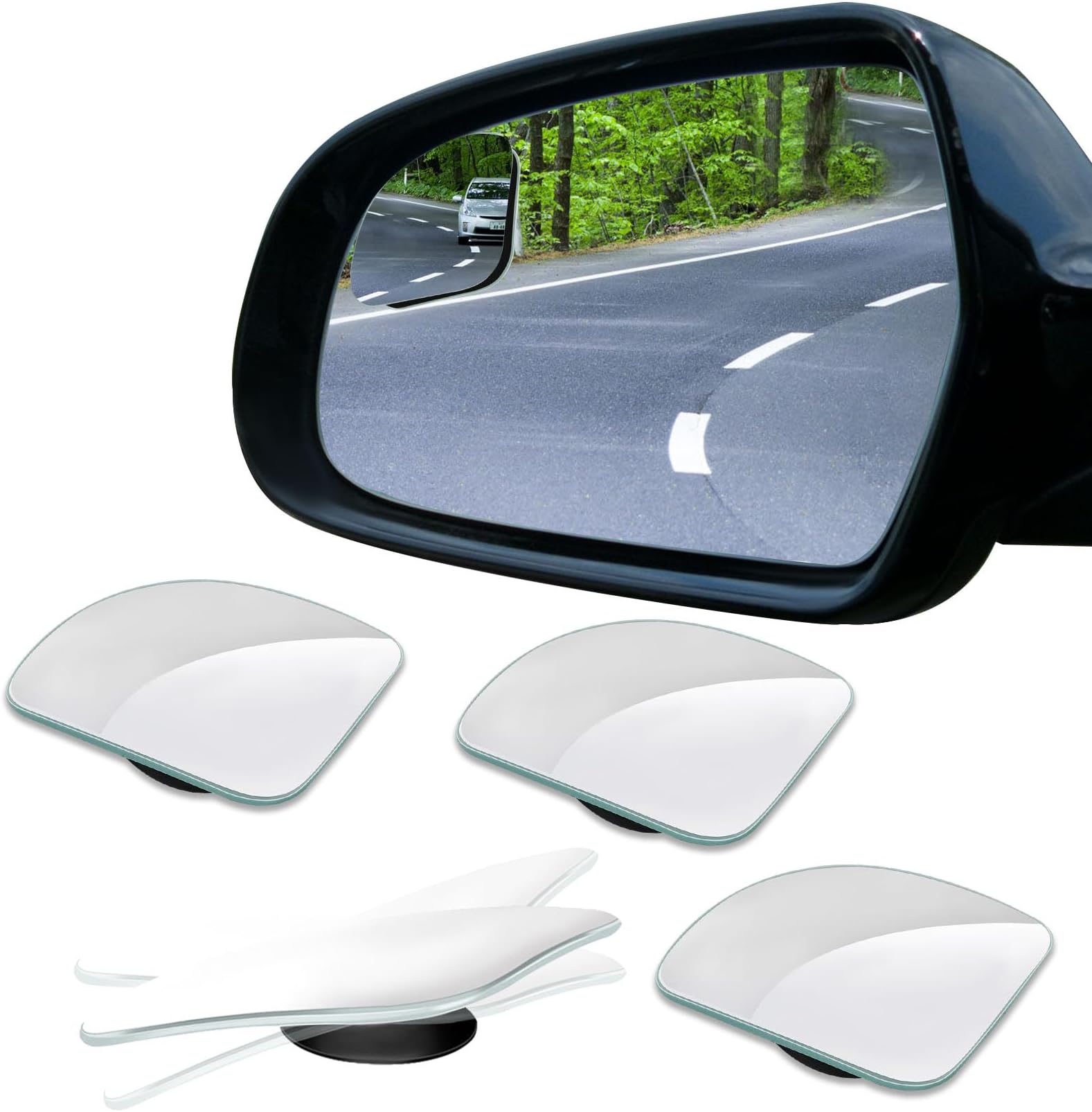 4PCS Blind Spot Mirror, Side Mirror Blindspot, 2" Fan HD Glass Frameless Convex Rear View Mirror with Wide Angle Adjustable Stick, Car Side Wide Angle Safety Convex Rearview for Most Vehicles