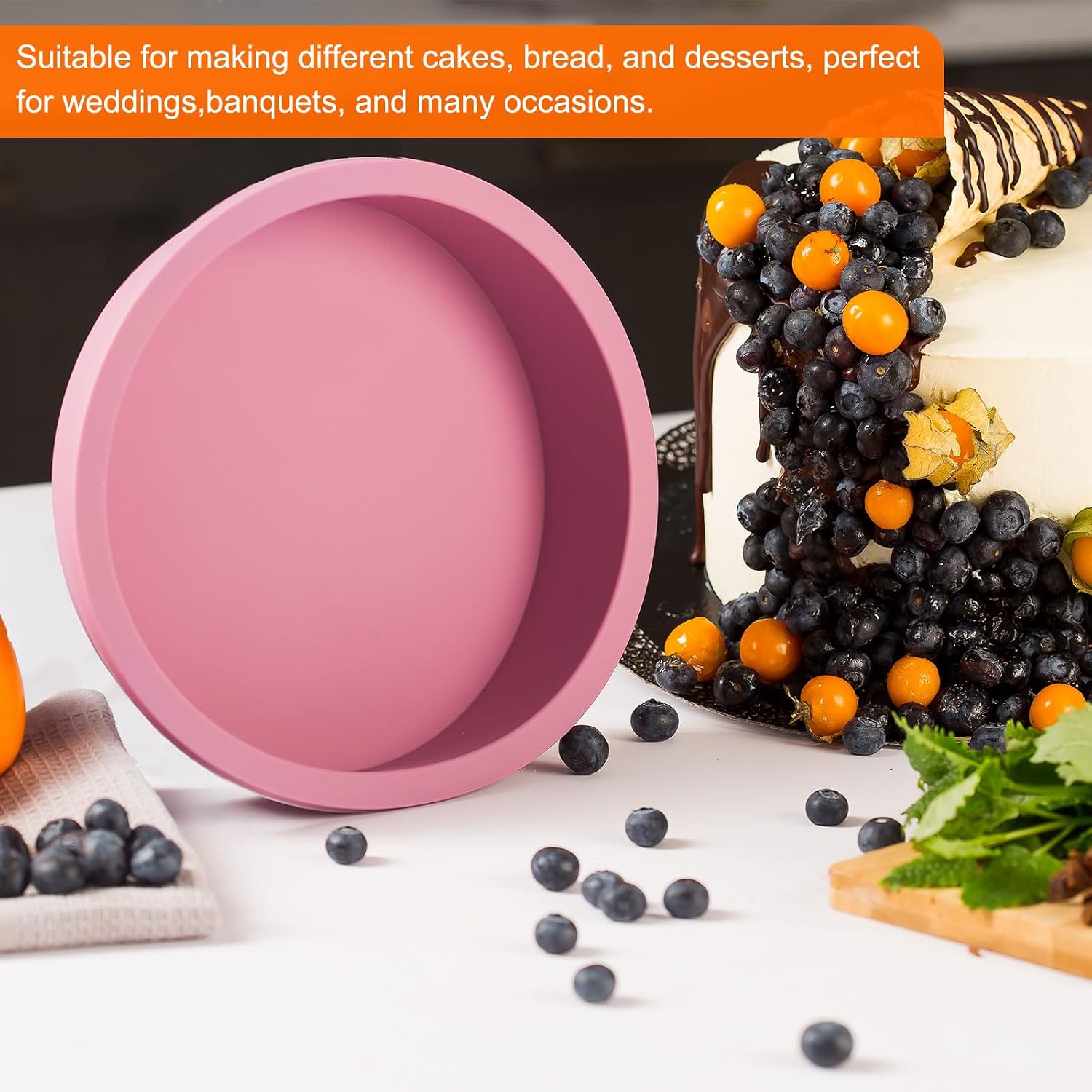 HARFINGTON 6 Pcs Round Cake Pans 6.4" Nonstick Quick Release Silicone Cake Mould Bakeware Tools for Baking Cupcakes Bread Pizza, Pink