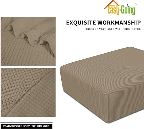 Vista 220 de Easy-Going - Funda elástica para taburete otomano, funda protectora para muebles, funda rectangular con parte inferior elástica Beige