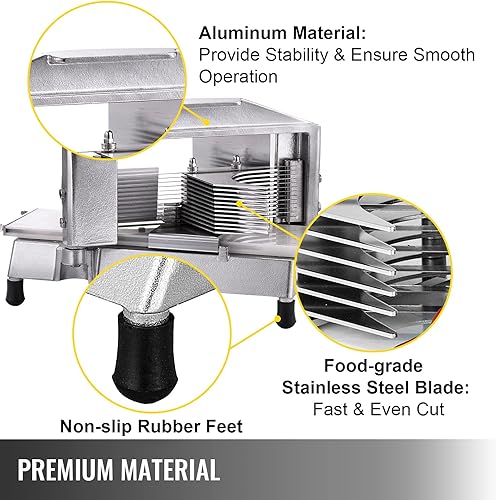 Miniatura 2 de VEVOR Cortador de tomate comercial, cortador de tomate de 316 pulgadas, cortador manual de tomate con tabla de cortar integrada, cuchillas de acero