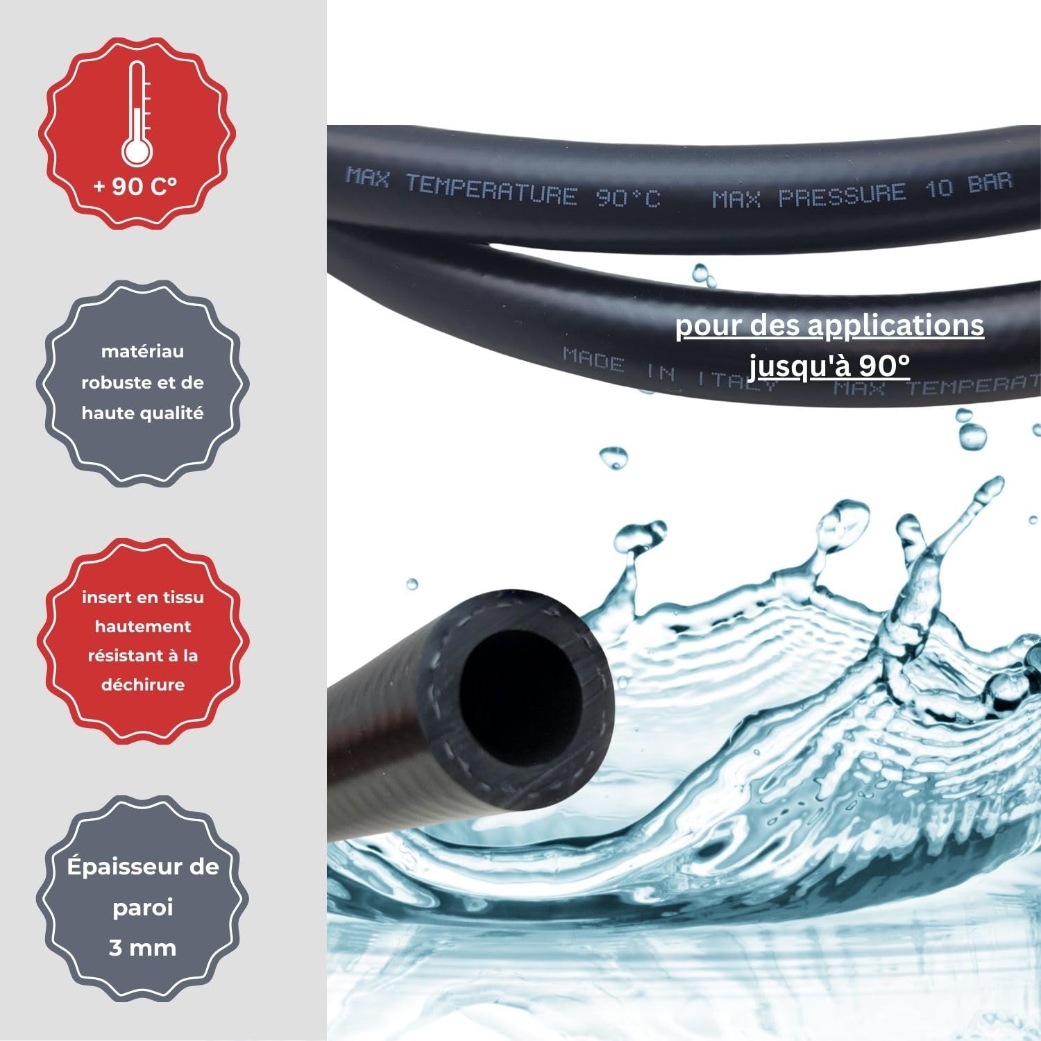 LICHTBLAU Tuyau d'alimentation d'eau chaude 90° I 3 m I 3/4" Chauffage Machine à laver lave-vaisselle I 2609 I Tuyau d'eau chaude avec filetage métallique I Joint inclus