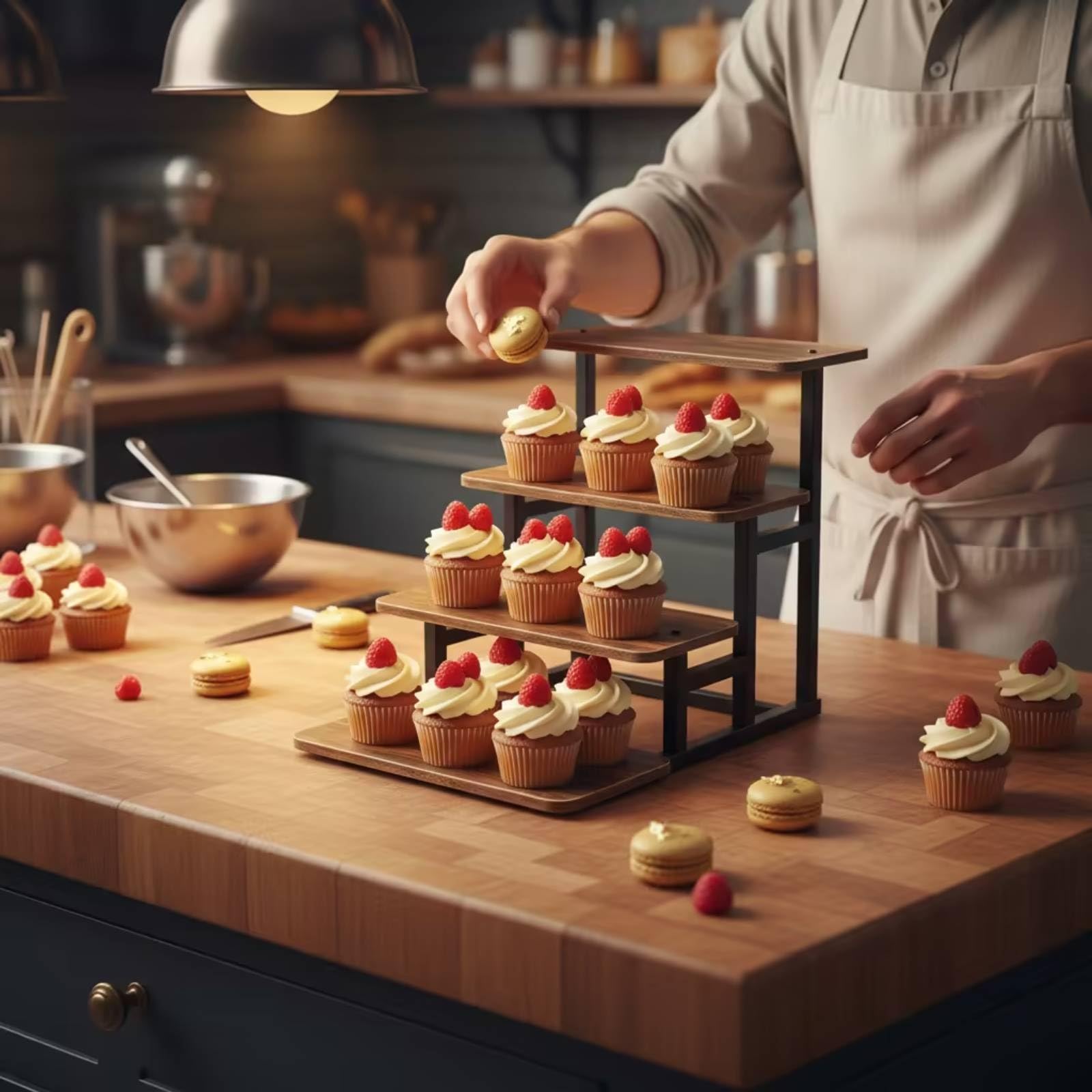 Porta Dolci da Tavolo Rustico Espositore a 4 Livelli Elegante Alzatina per Pasticceria