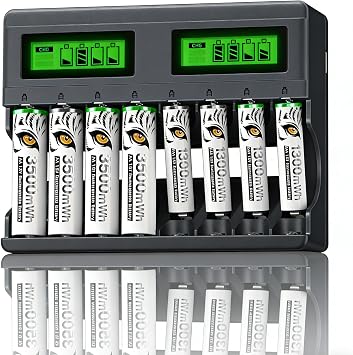 Rechargeable Batteries with Charger,1.5V Lithium Batteries AA 3500mWh 4 Pack and AAA Lithium Battery 1300mWh 4 Pack for Electric Camping Lanterns,Outdoor Bling Camera