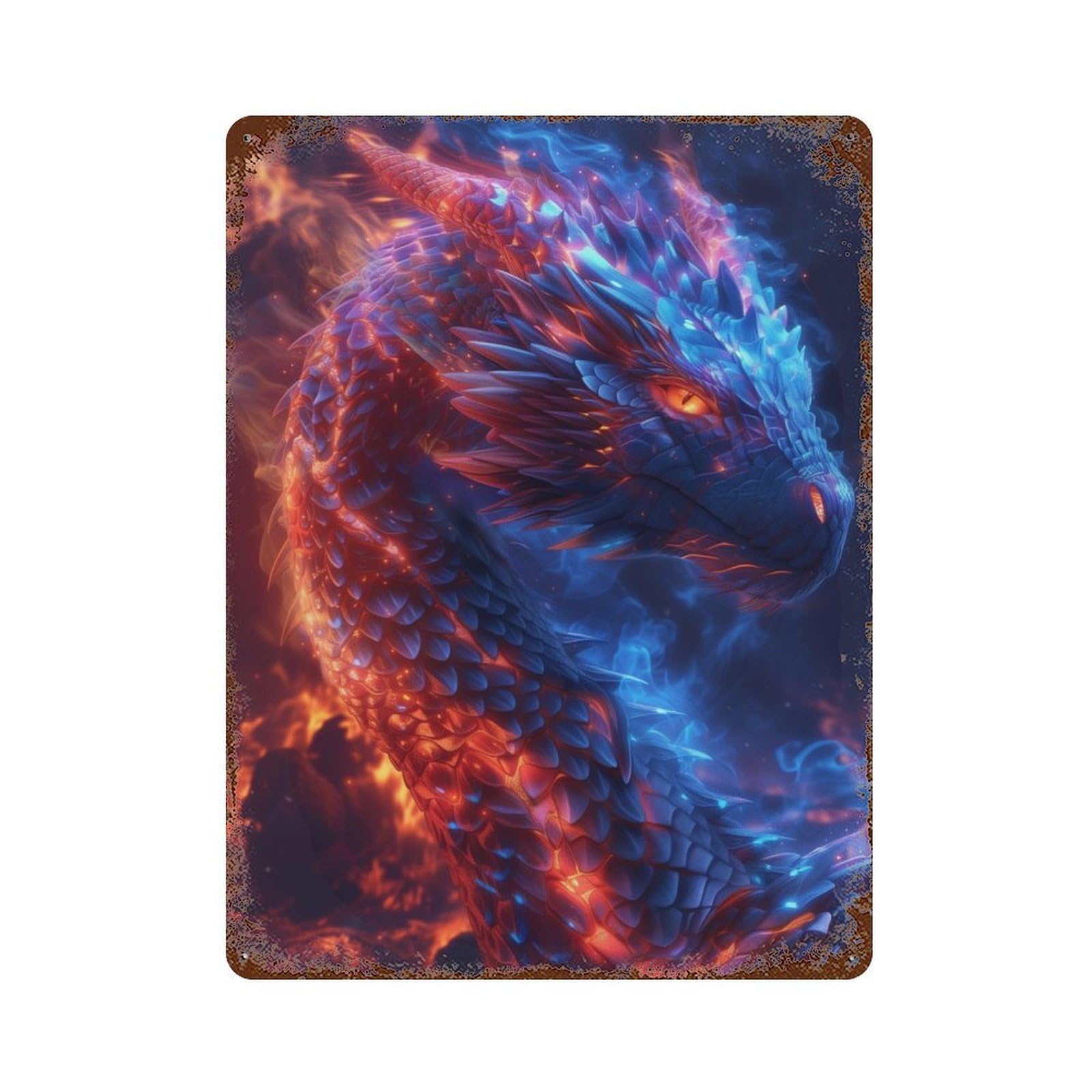 Fiery Blue Dragon Decorative Tin Sign 15.7"x11.8", Retro Wall Decor for Living Room, Hallway And Home Decor