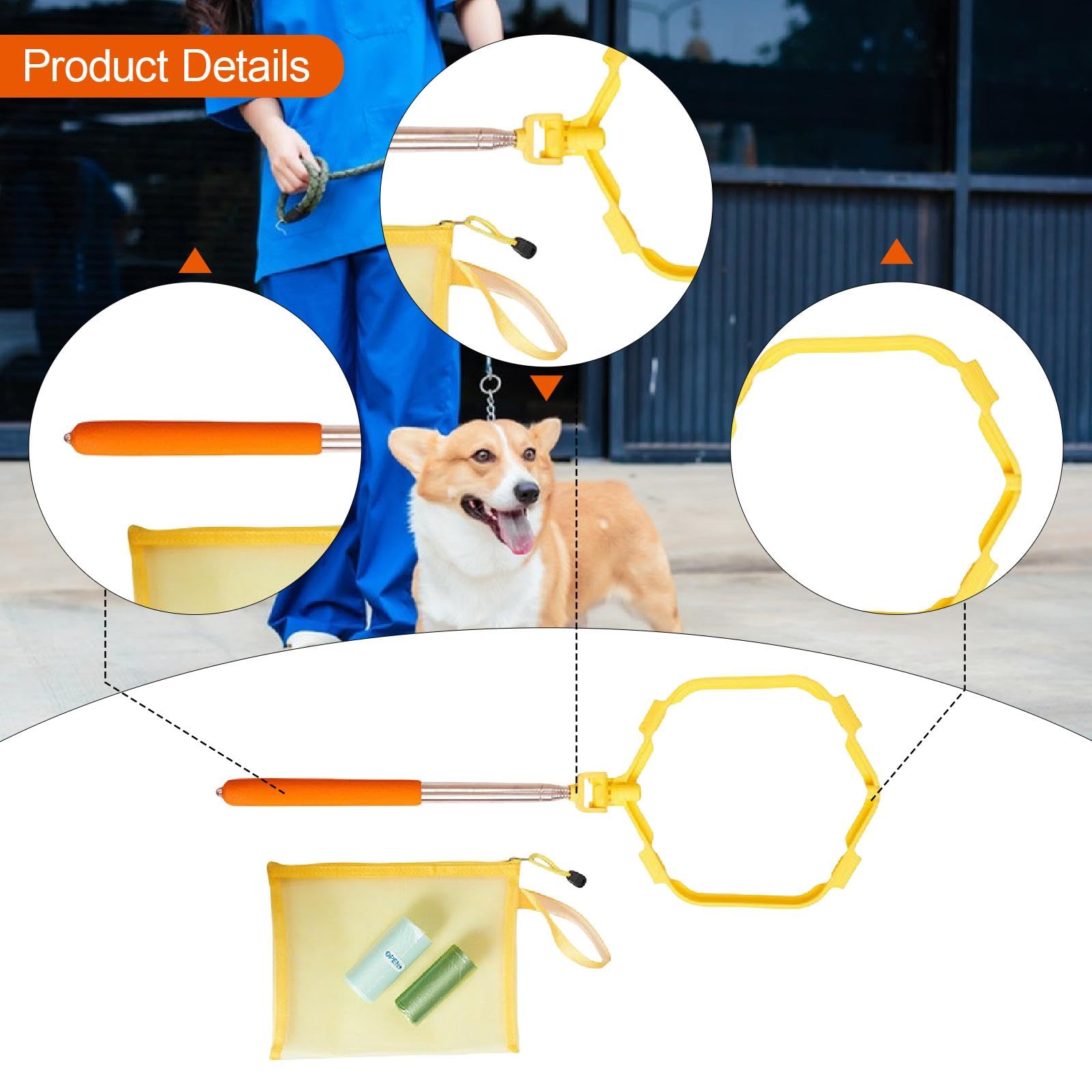 2 Rotoli Raccogli-Escrementi di Cane con Manico Pieghevole, Paletta Portatile per Escrementi di Cane E Sacchetto per Riporre Escrementi, Realizzat