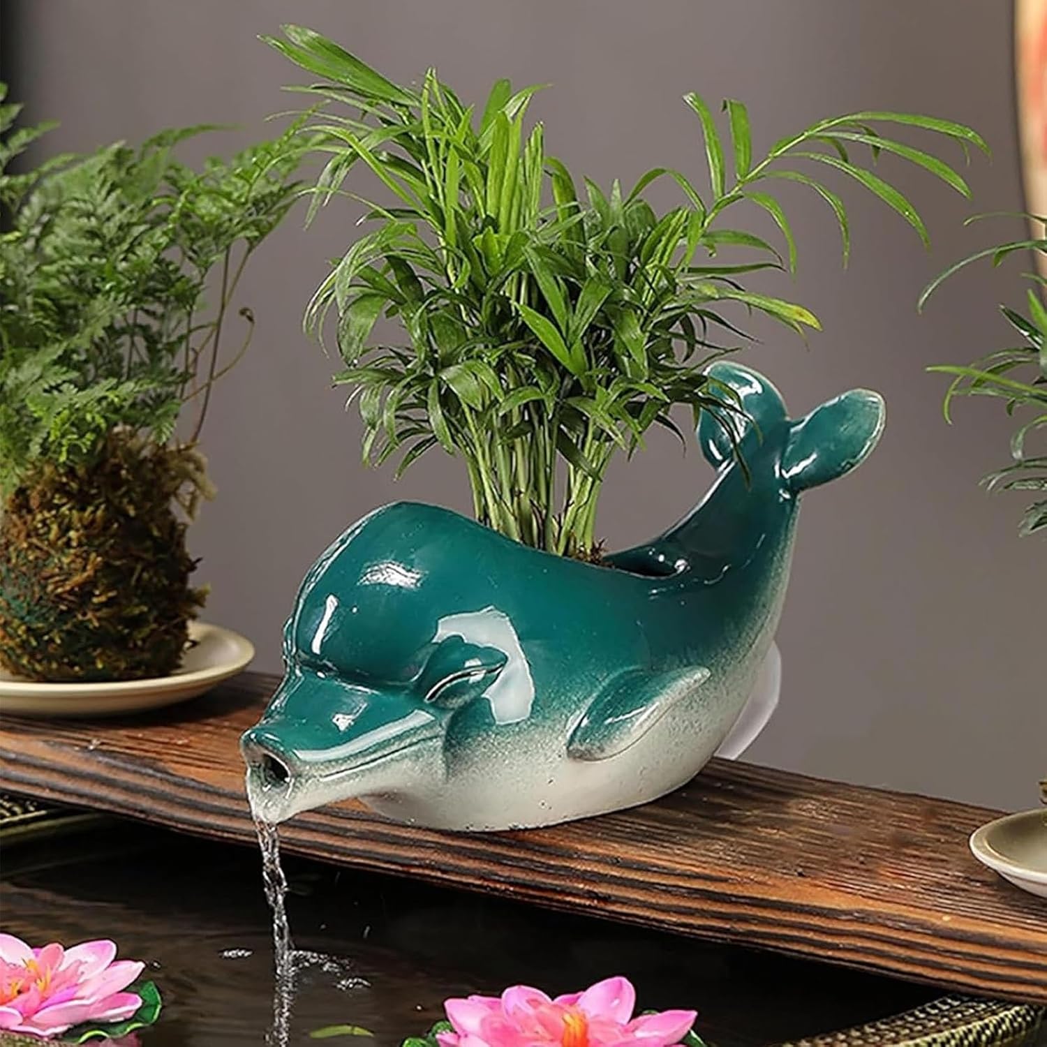 Pond Spitters for Small Ponds,Animal Pond Fountains,Ceramic Animal Pond Spitters,Outdoor Water Feature Statue,Fish Tank Automatic Circulation Water Landscaping(Blue,22x13x10cm)