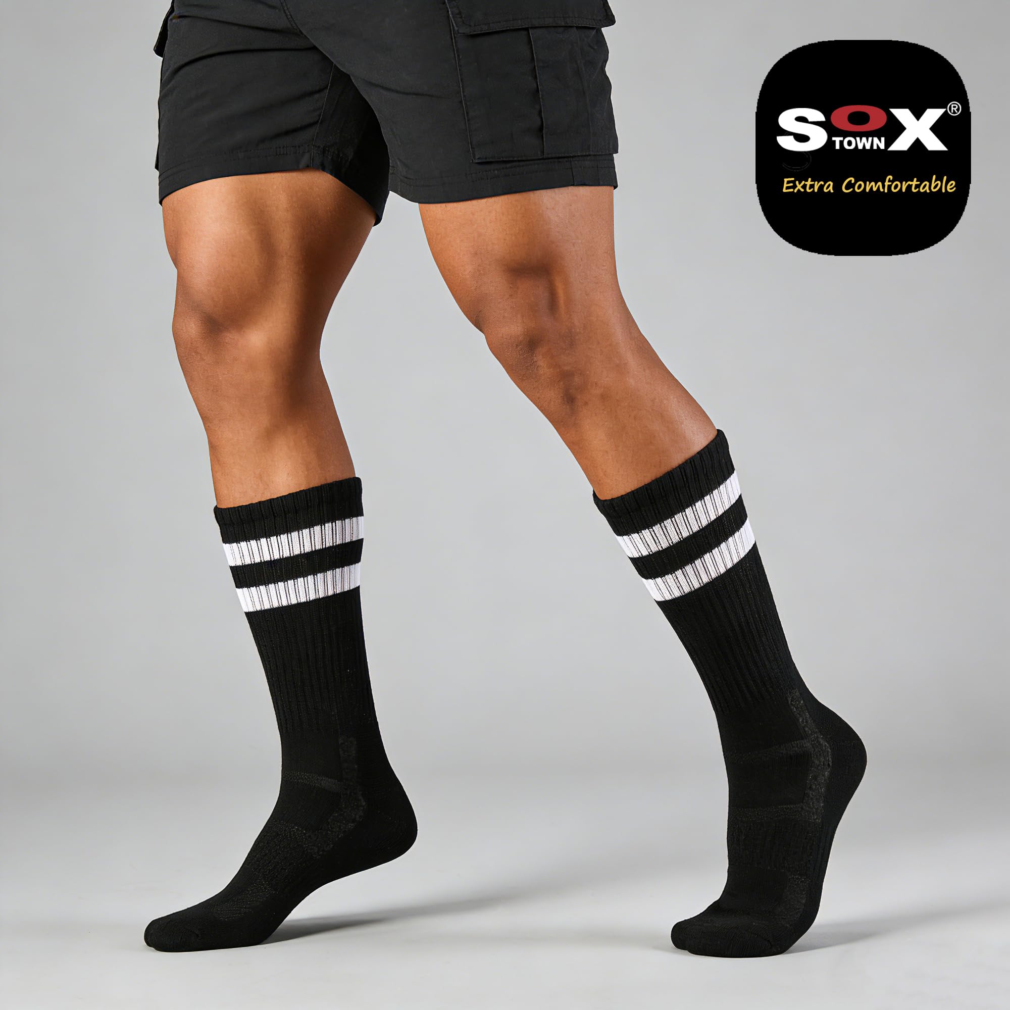Sox Town Moisture Wicking Breathable Performance Combed Cotton Cushion Crew Socks Men 6 Pack (Light Grey L)