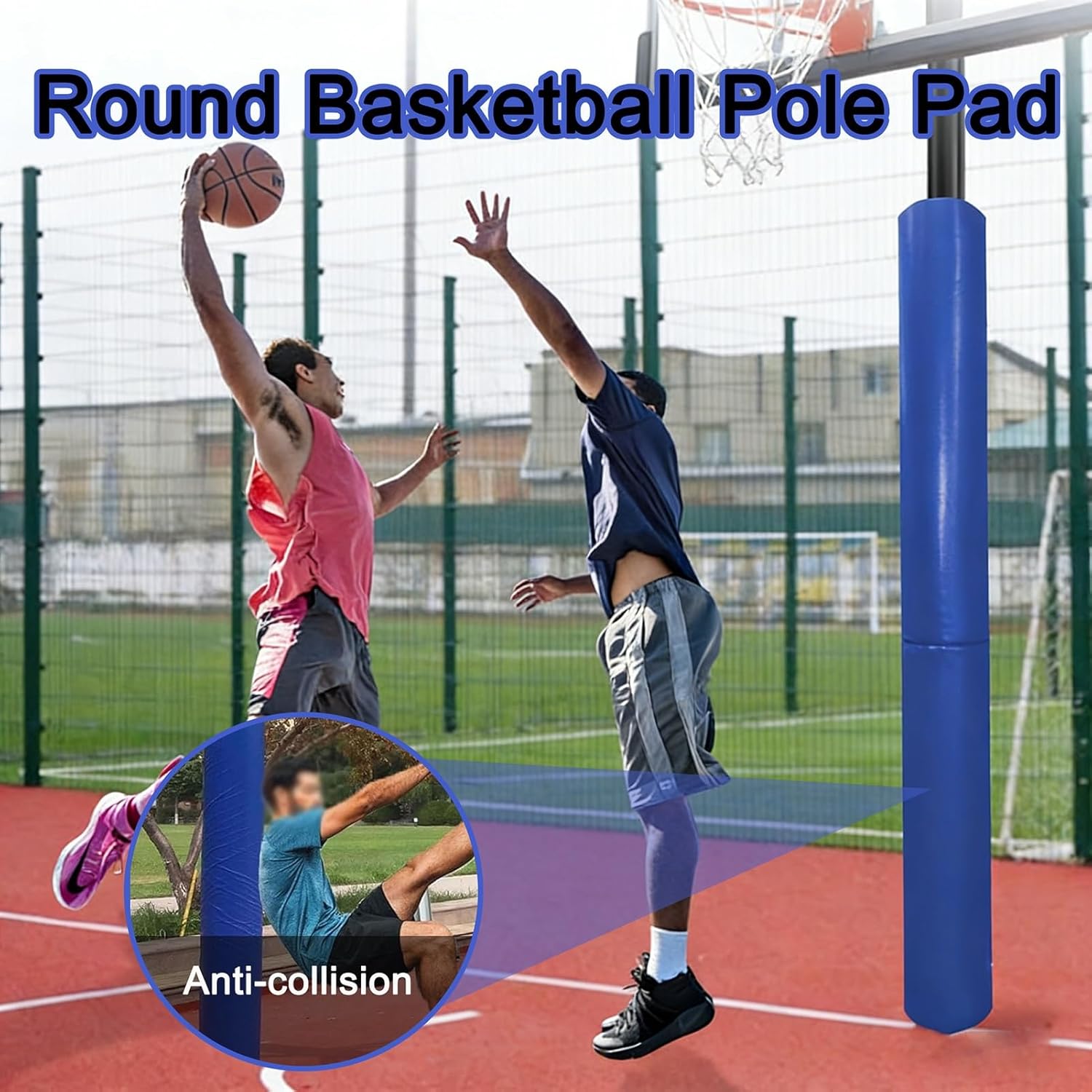 71" Basketball Pole Pad, 0.8" Thick Heavy Duty Wrap Around Pole Padding, Round Self-Adhesive Pole Protector for Basement, Garage, Sports Court