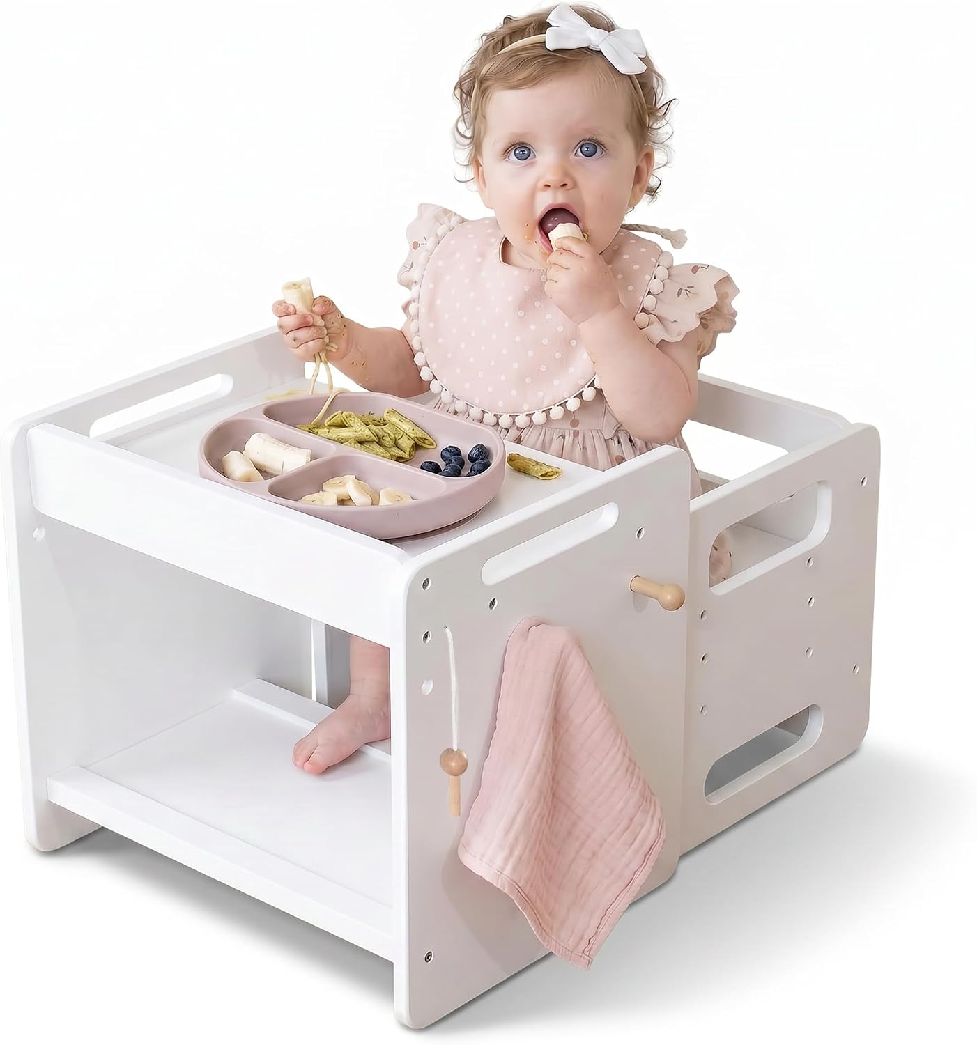 Montessori Weaning Table and Chair Set, Adjustable Toddler Table, White